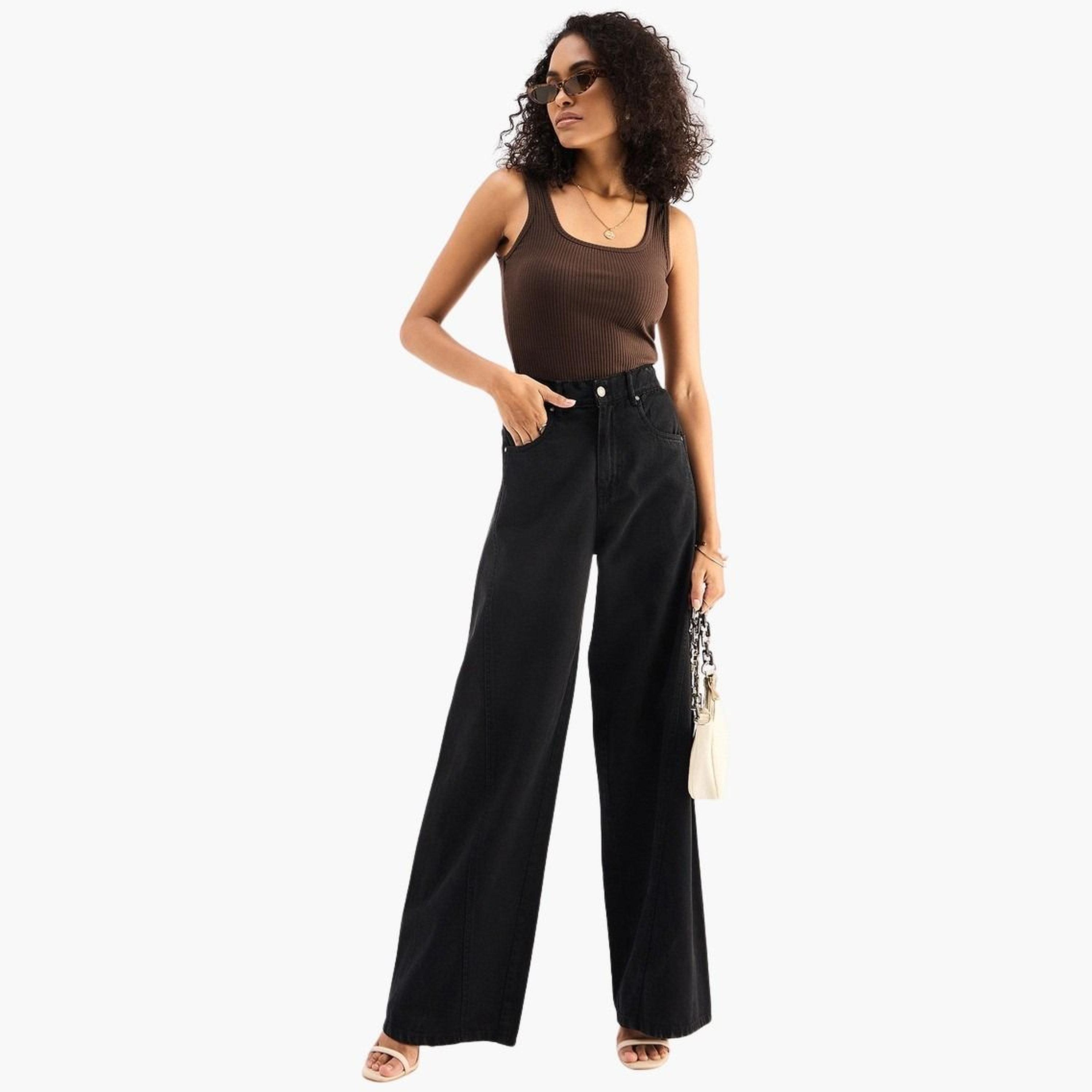 Sassafras Women Brown Ribbed Sleeveless Square Neck Top-women-clothing-tshirts-image-2