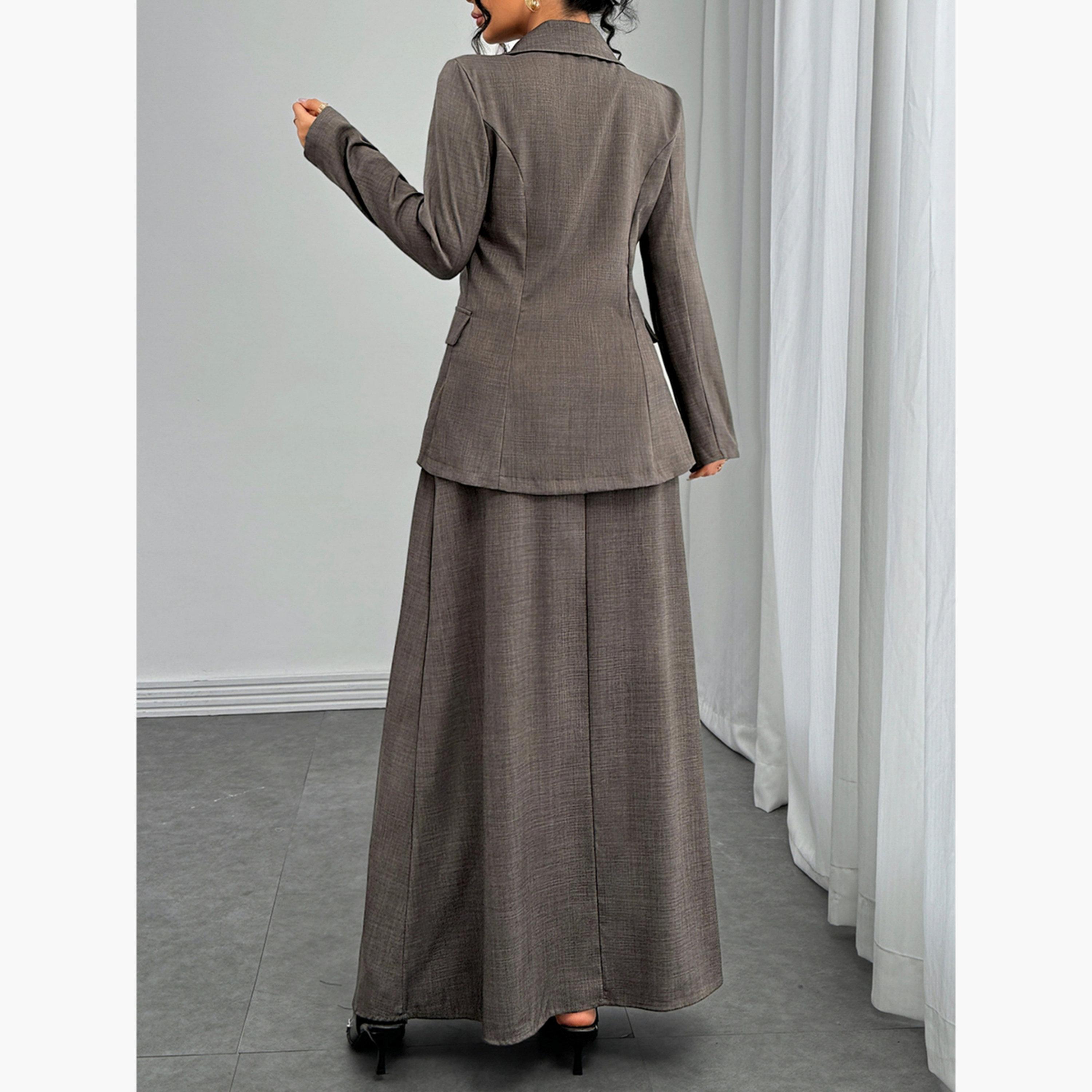 Take Two Grey Double Breasted Blazer and Skirt Co-Ords-women-clothing-coordsets-image-2