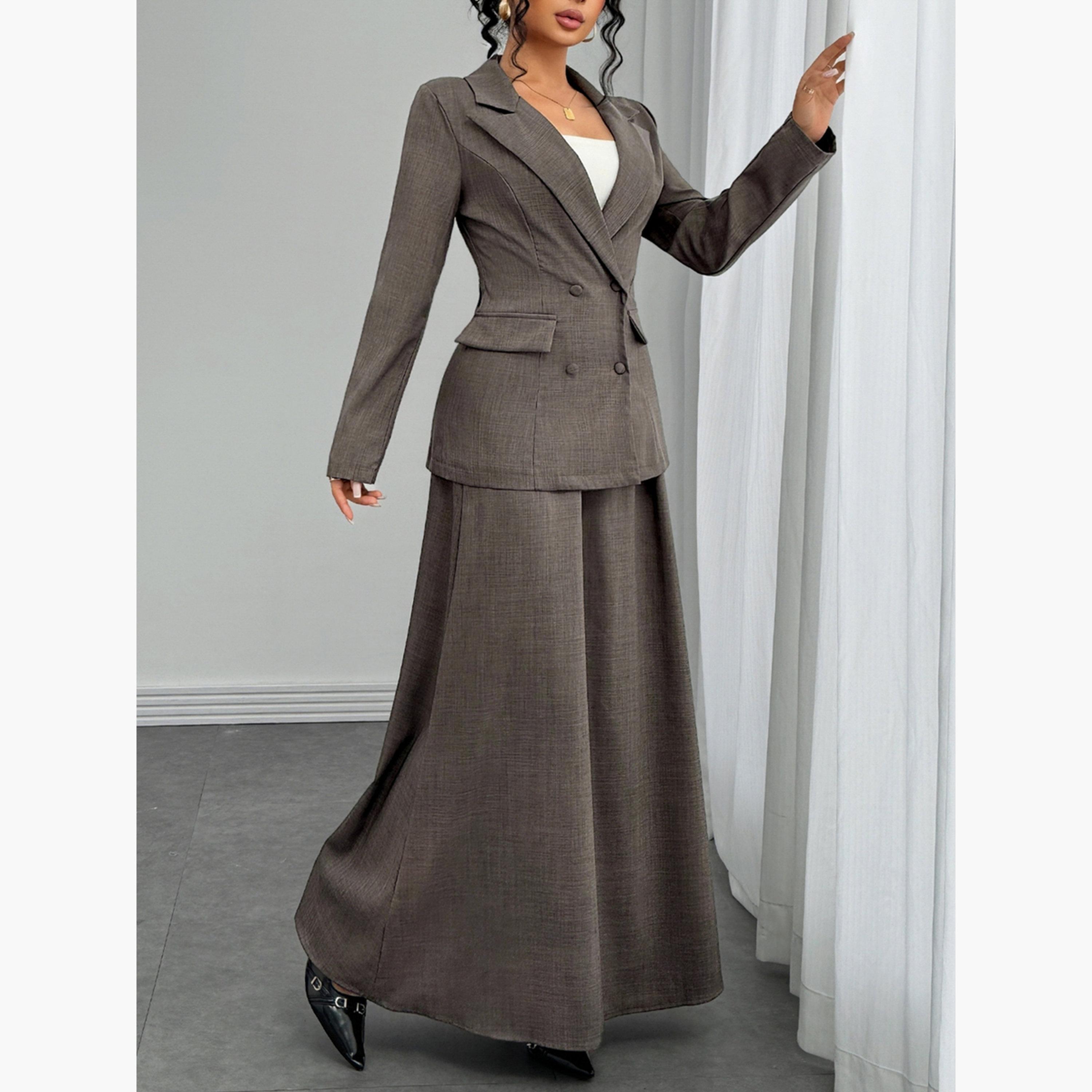 Take Two Grey Double Breasted Blazer and Skirt Co-Ords-women-clothing-coordsets-image-3