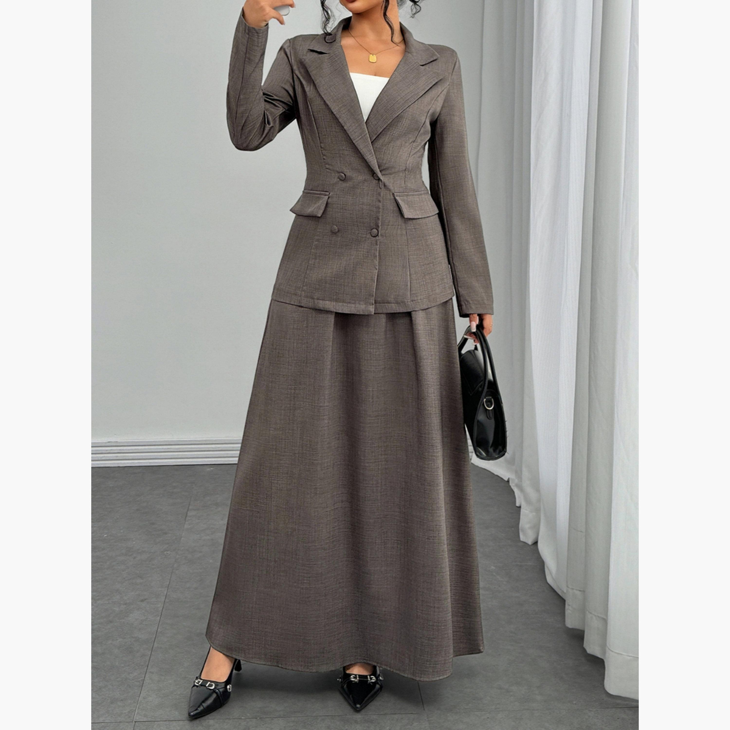 Take Two Grey Double Breasted Blazer and Skirt Co-Ords-women-clothing-coordsets-image-6
