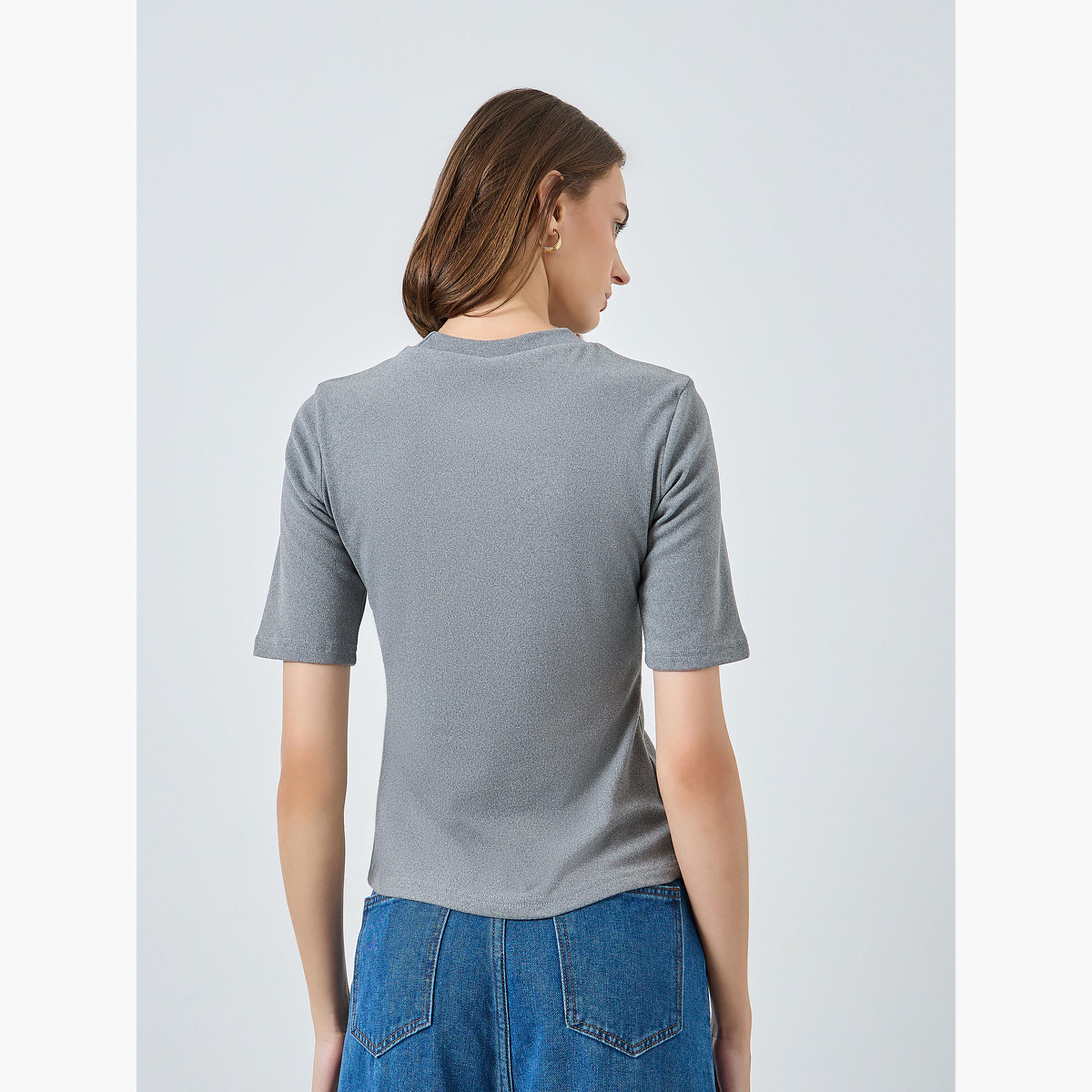 Styli Women Charcoal Fitted Knit T-Shirt-women-clothing-tshirts-image-4