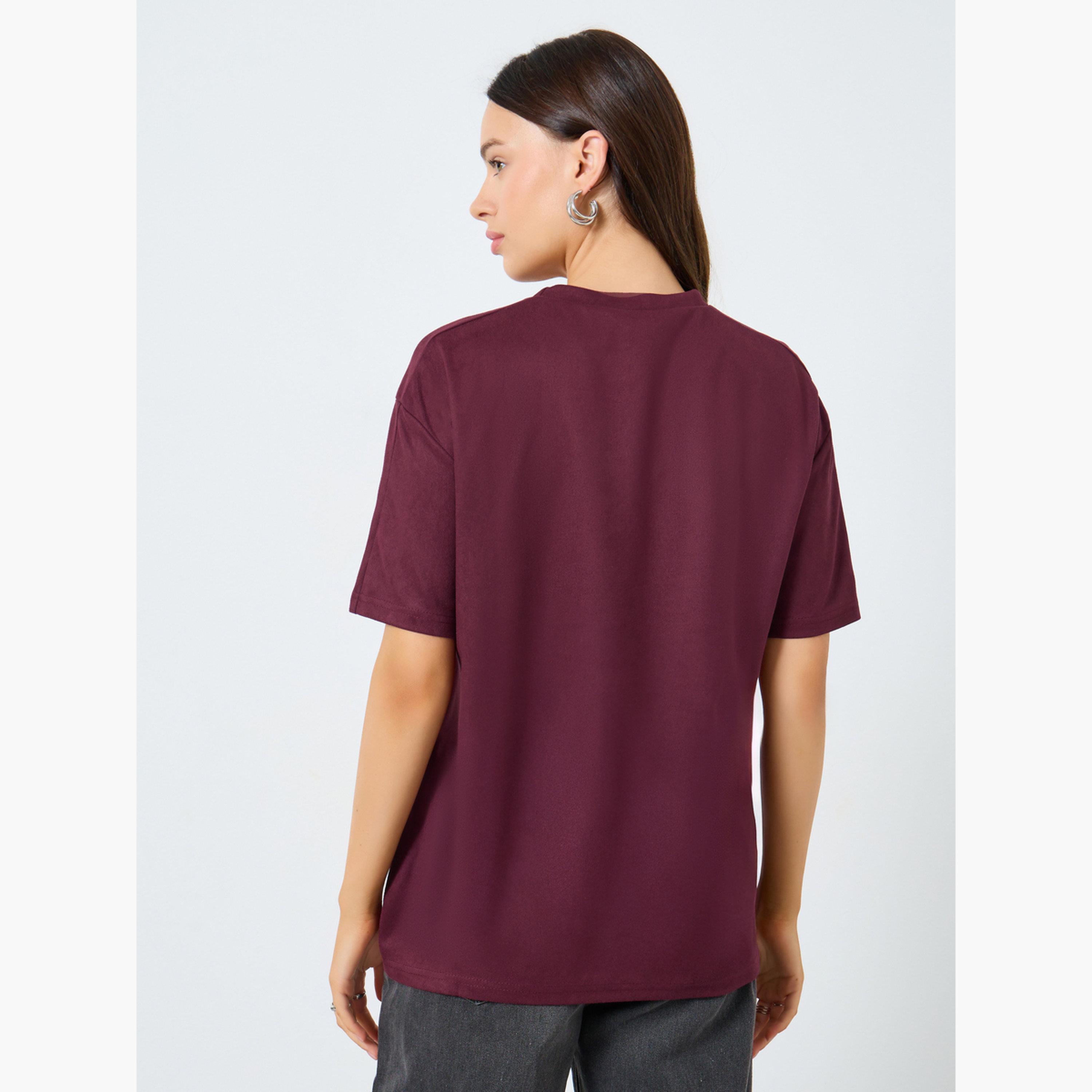 Styli Burgundy Oversized Slogan T-Shirt-women-clothing-tshirts-image-4