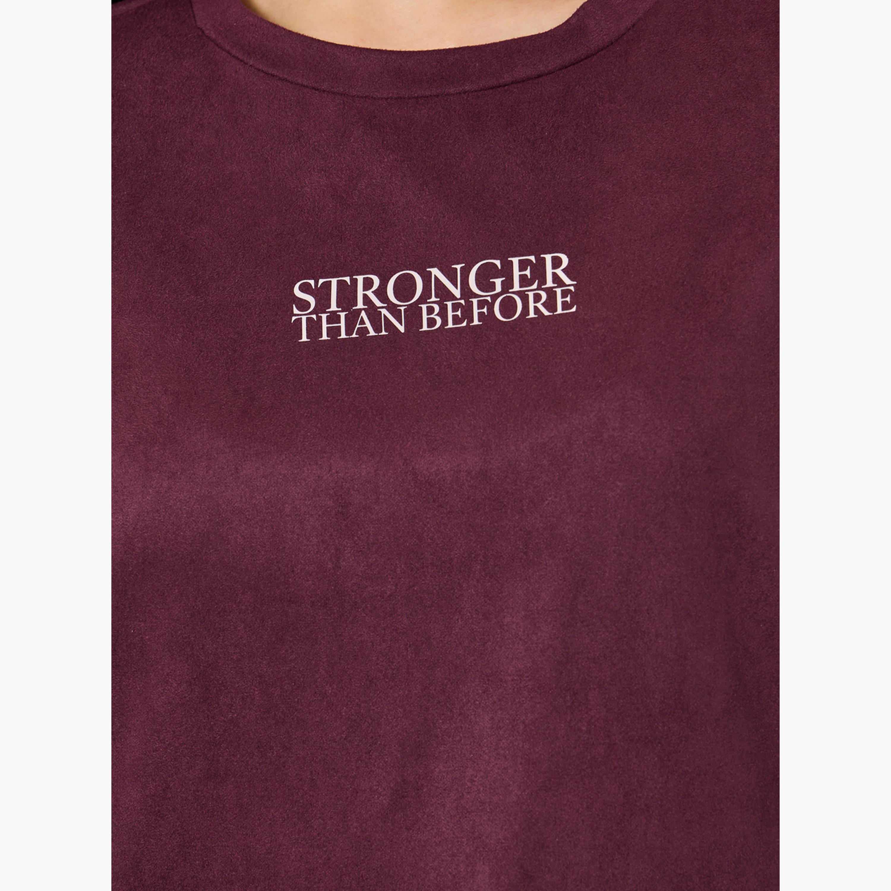 Styli Burgundy Oversized Slogan T-Shirt-women-clothing-tshirts-image-5