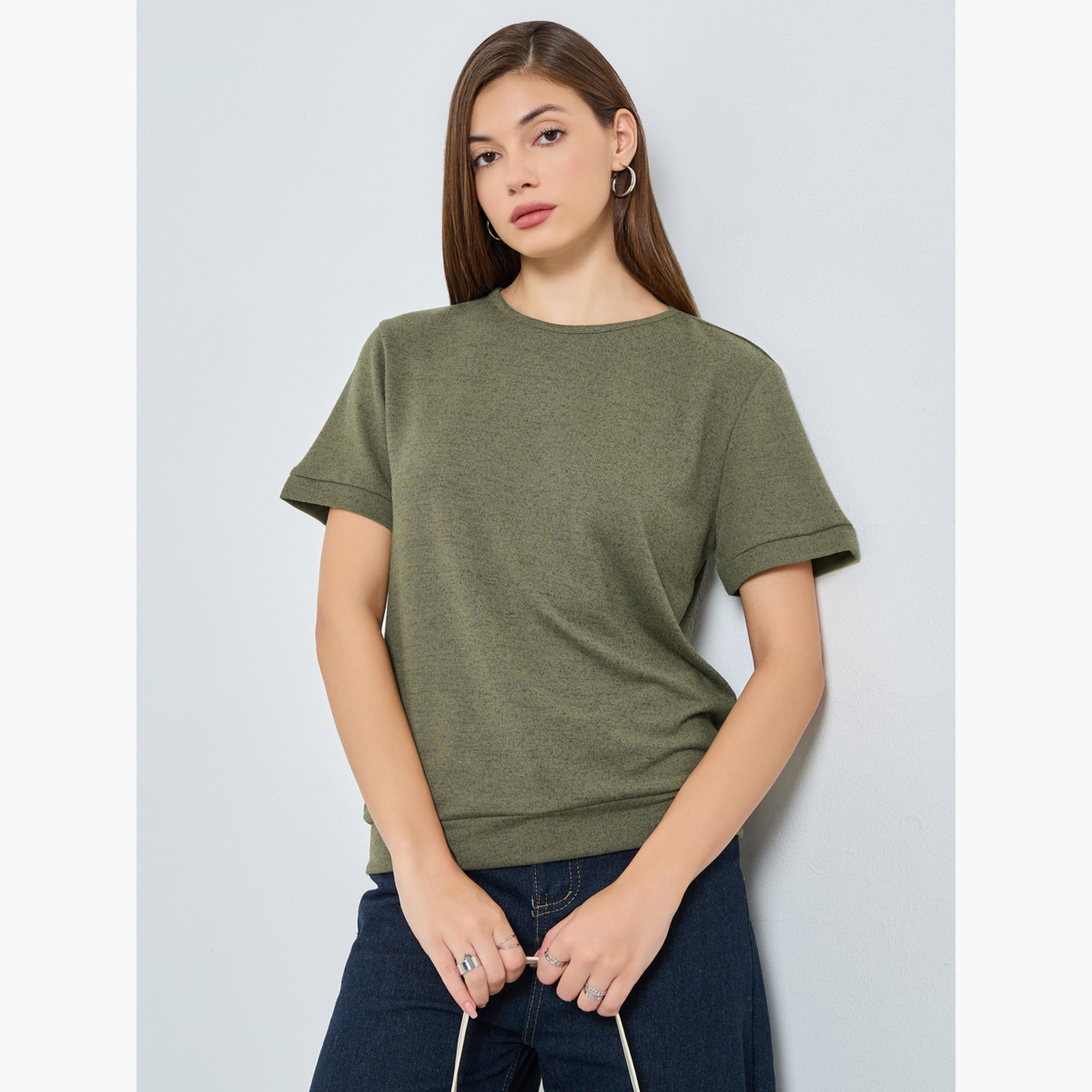 Styli Relaxed Fit Textured Knit T-Shirt-women-clothing-tshirts-image-1