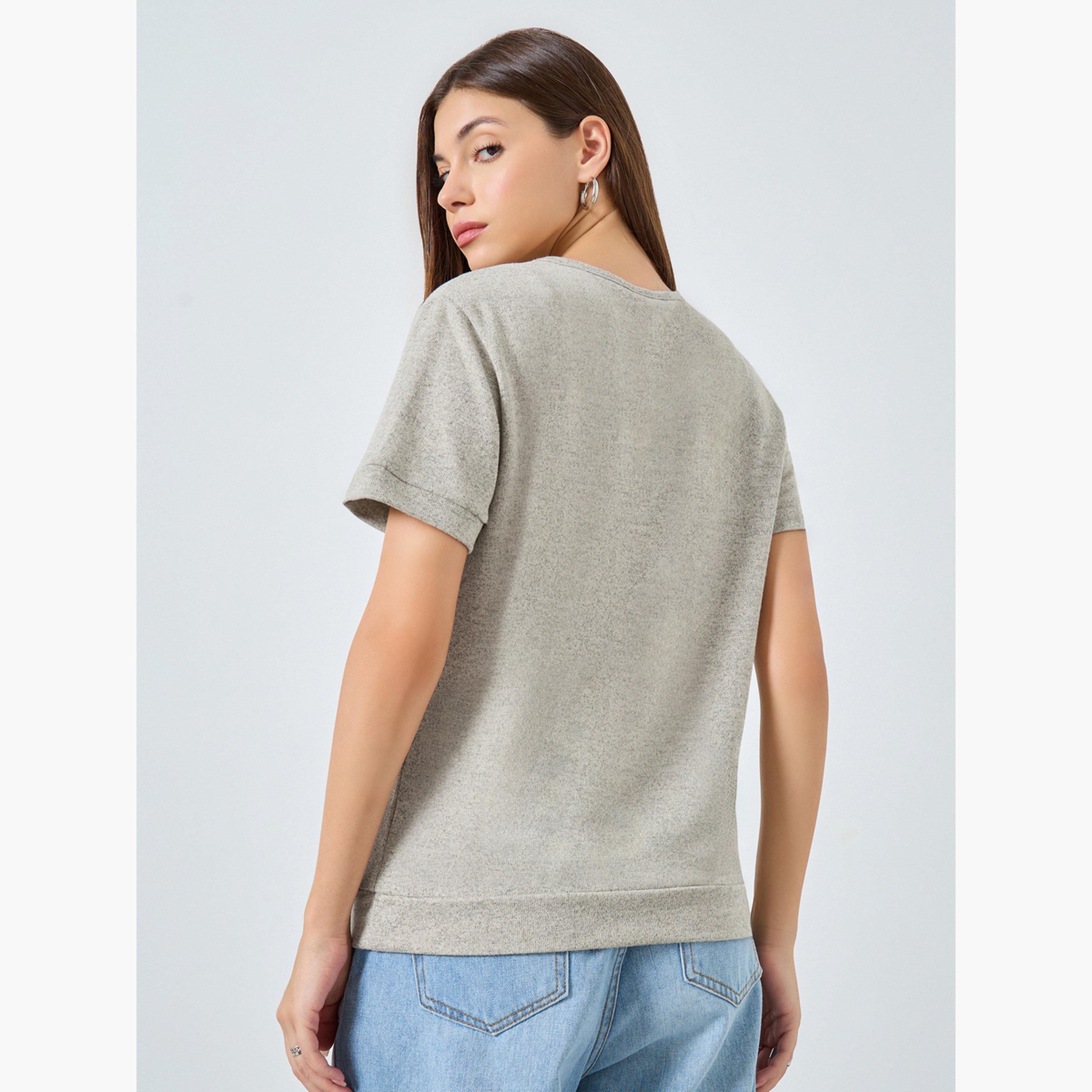 ستايلي - تي شيرت محبوك مريح-women-clothing-tshirts-image-5