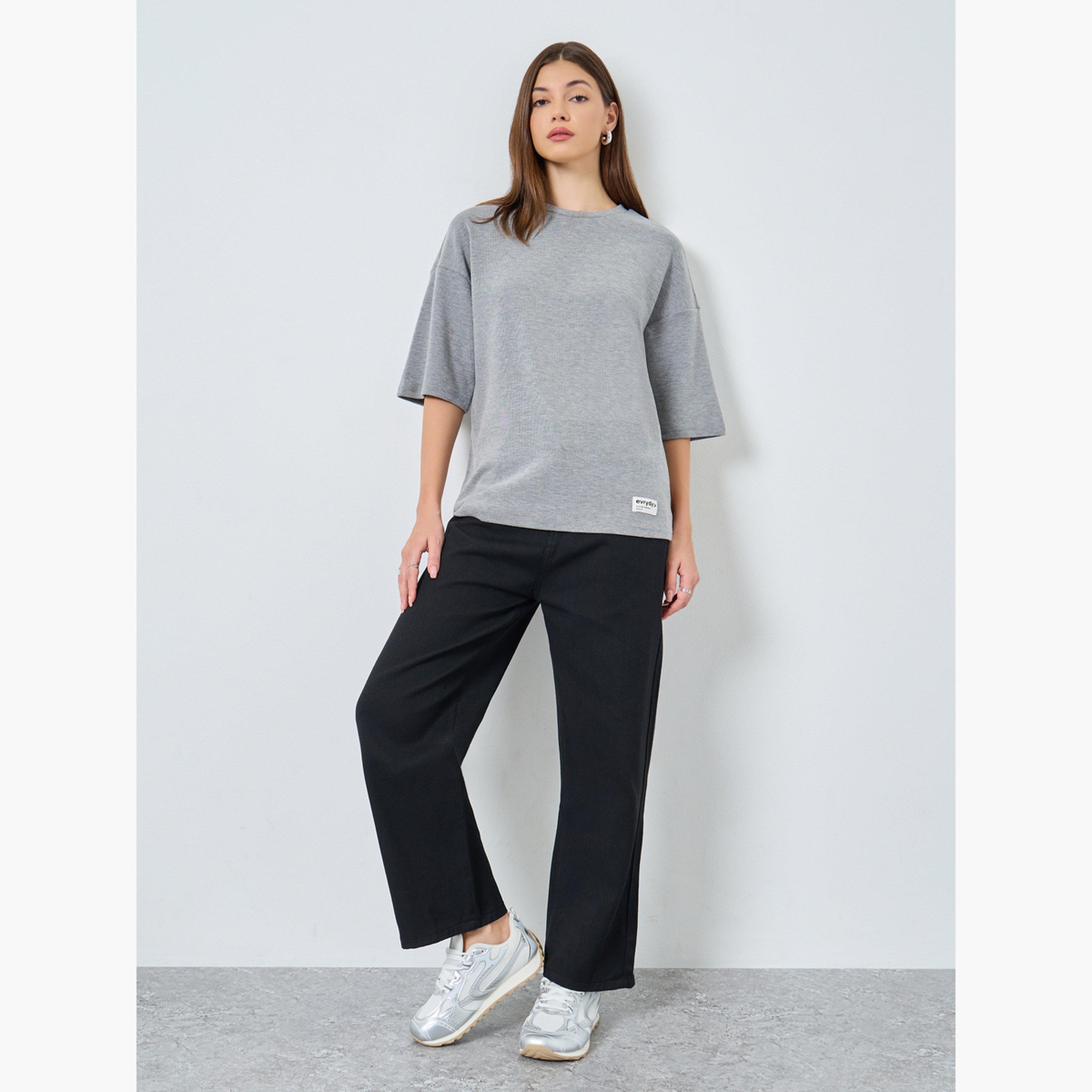 Styli Women Oversized Grey Knitted T-Shirt-women-clothing-tshirts-image-2