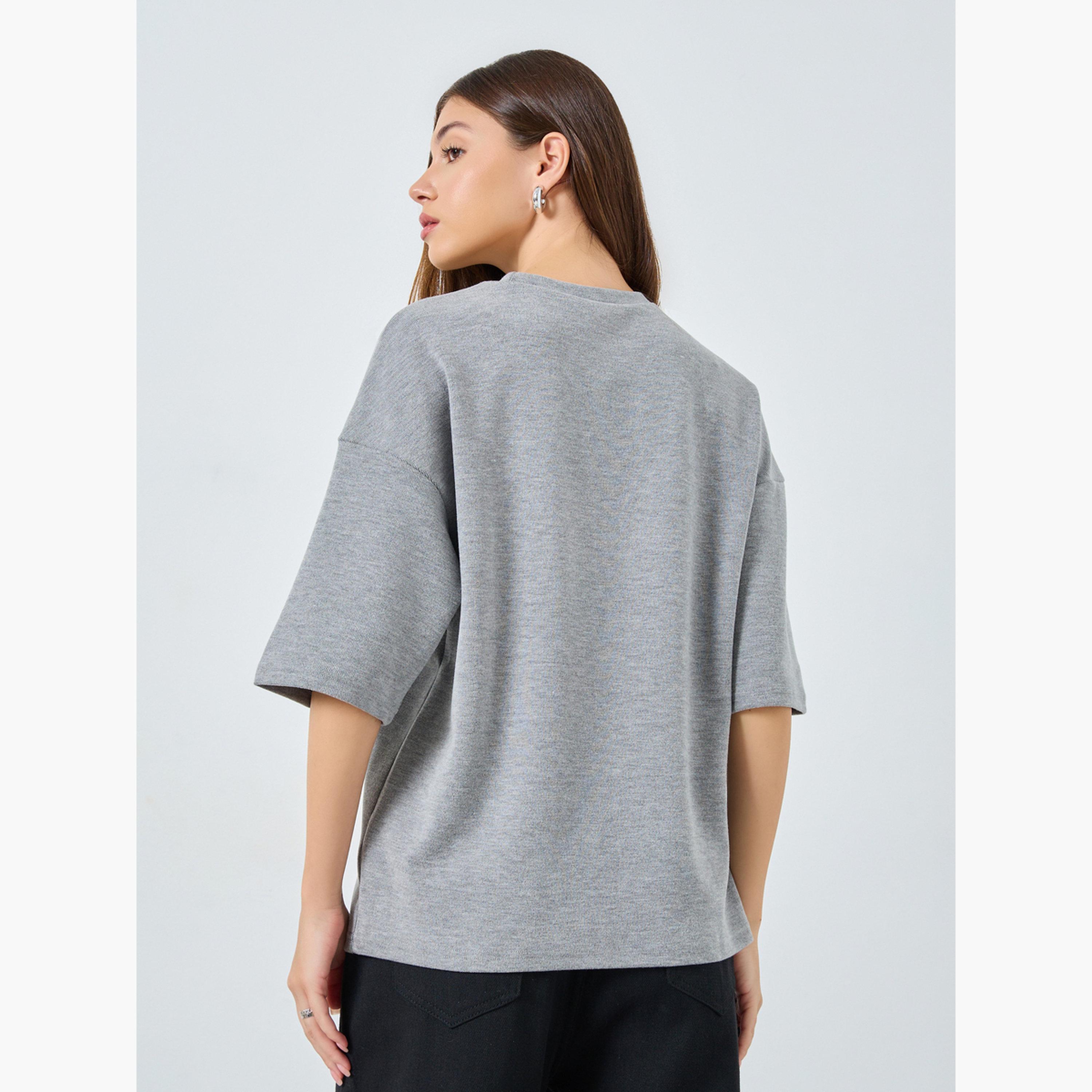 Styli Women Oversized Grey Knitted T-Shirt-women-clothing-tshirts-image-4