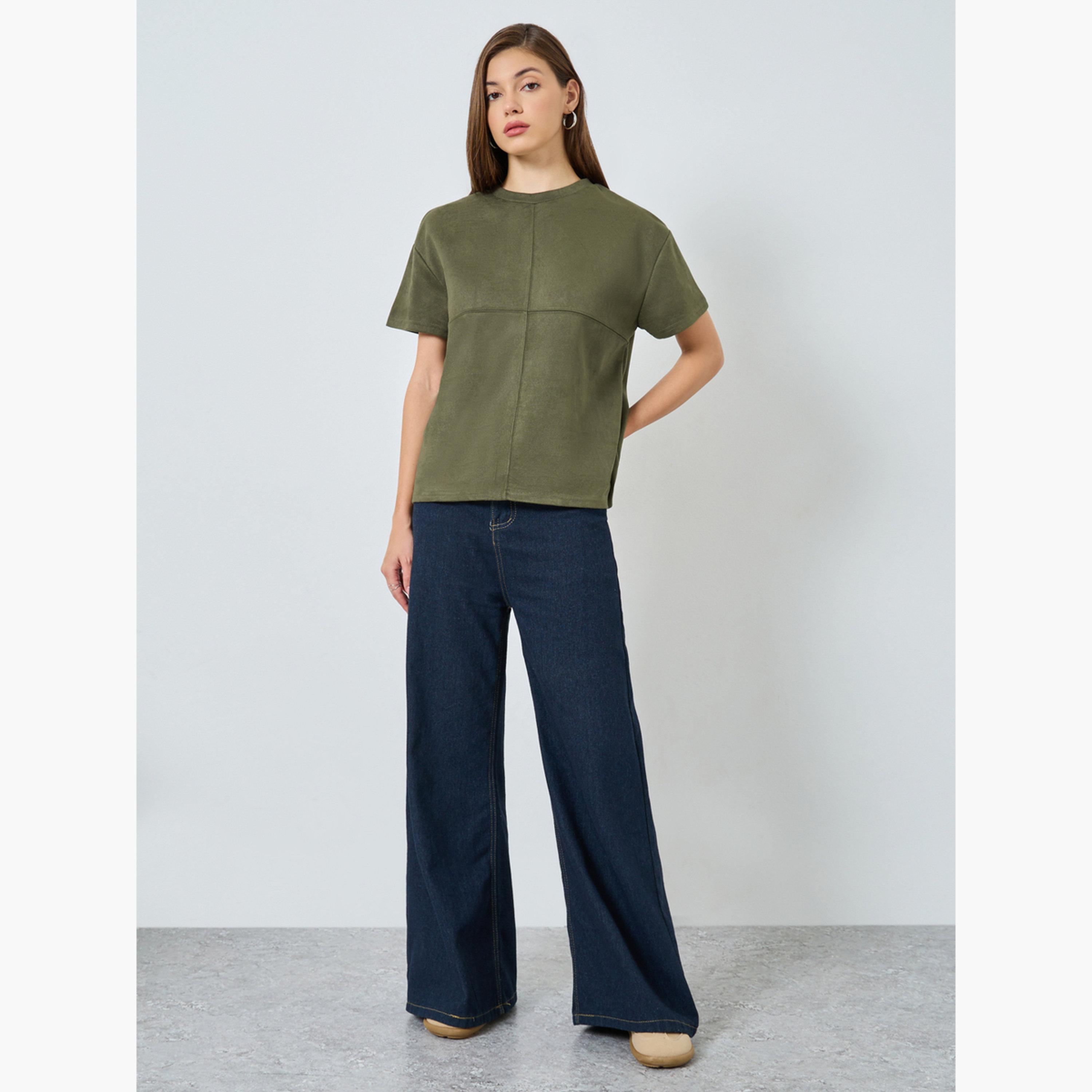 ستايلي - تي شيرت من جلد السويد لون أخضر زيتوني للنساء-women-clothing-tshirts-image-2