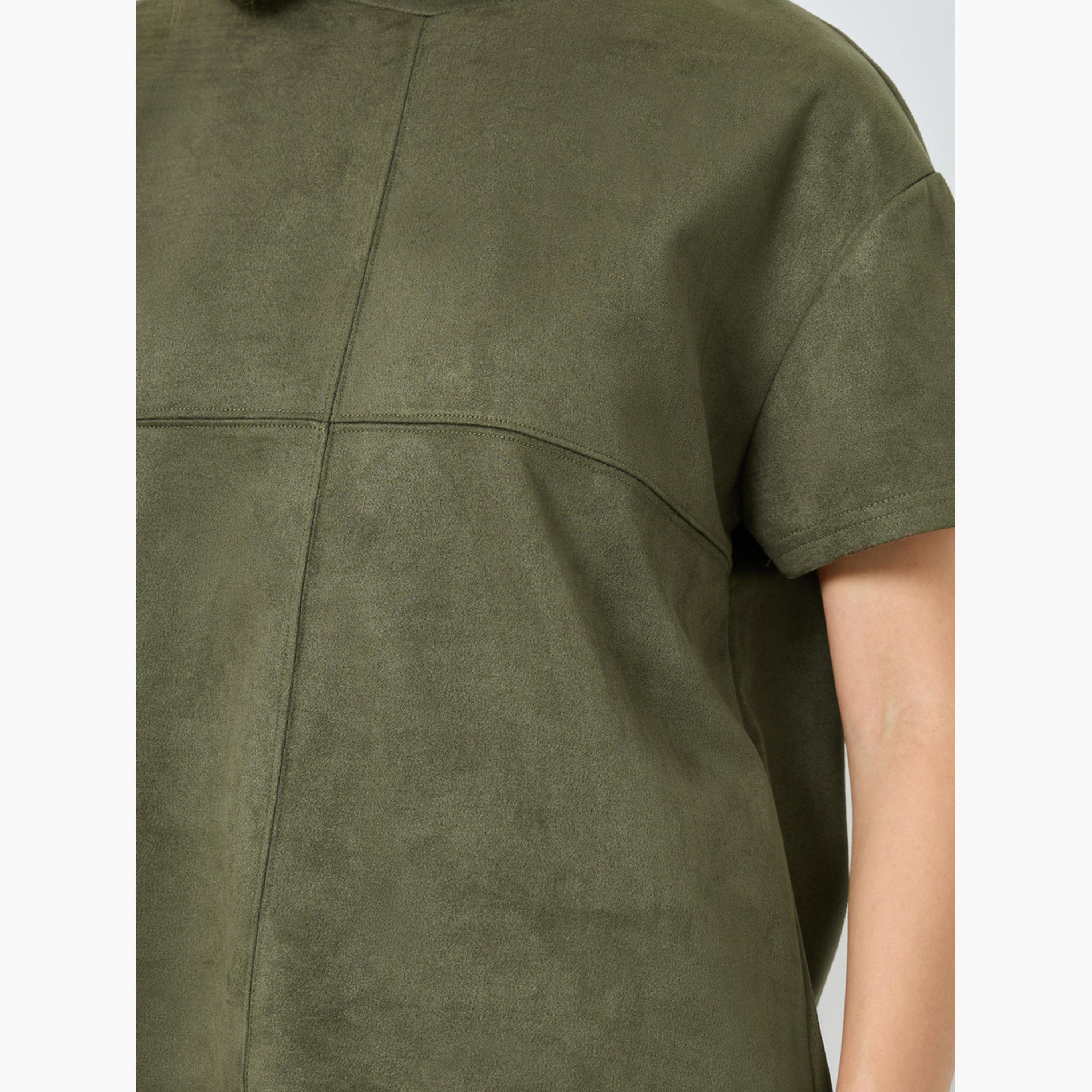ستايلي - تي شيرت من جلد السويد لون أخضر زيتوني للنساء-women-clothing-tshirts-image-4