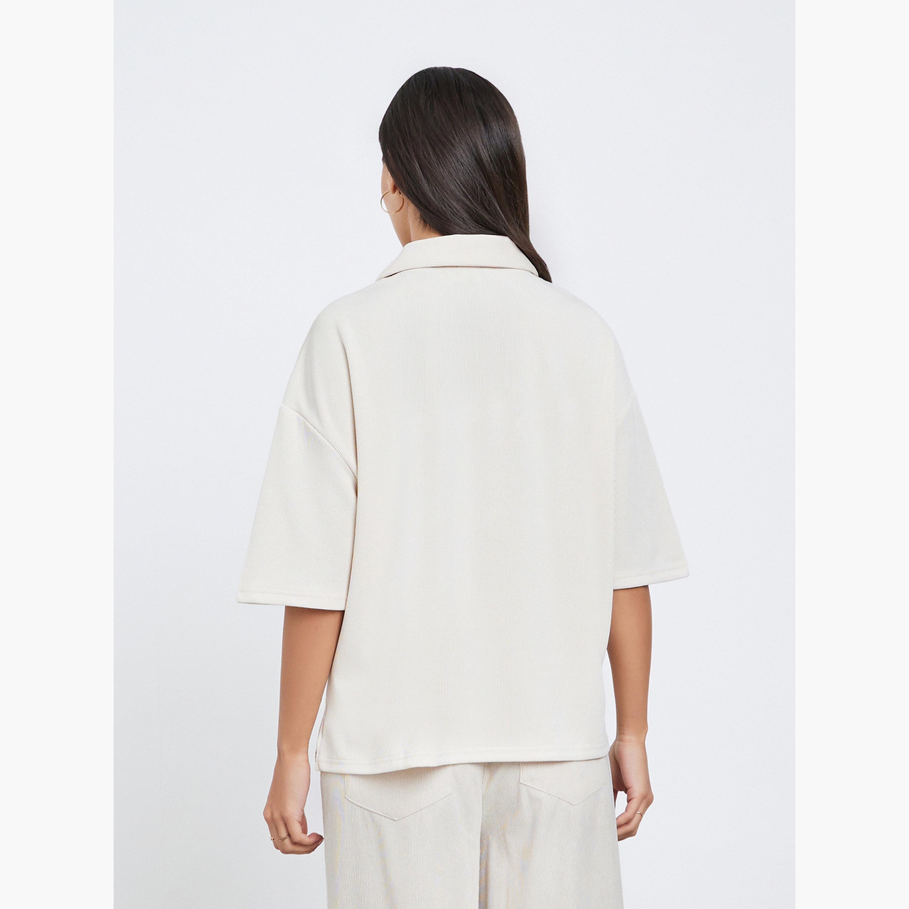 Styli Women Beige Soft Touch Relaxed Fit Polo T-Shirt-women-clothing-tshirts-image-4