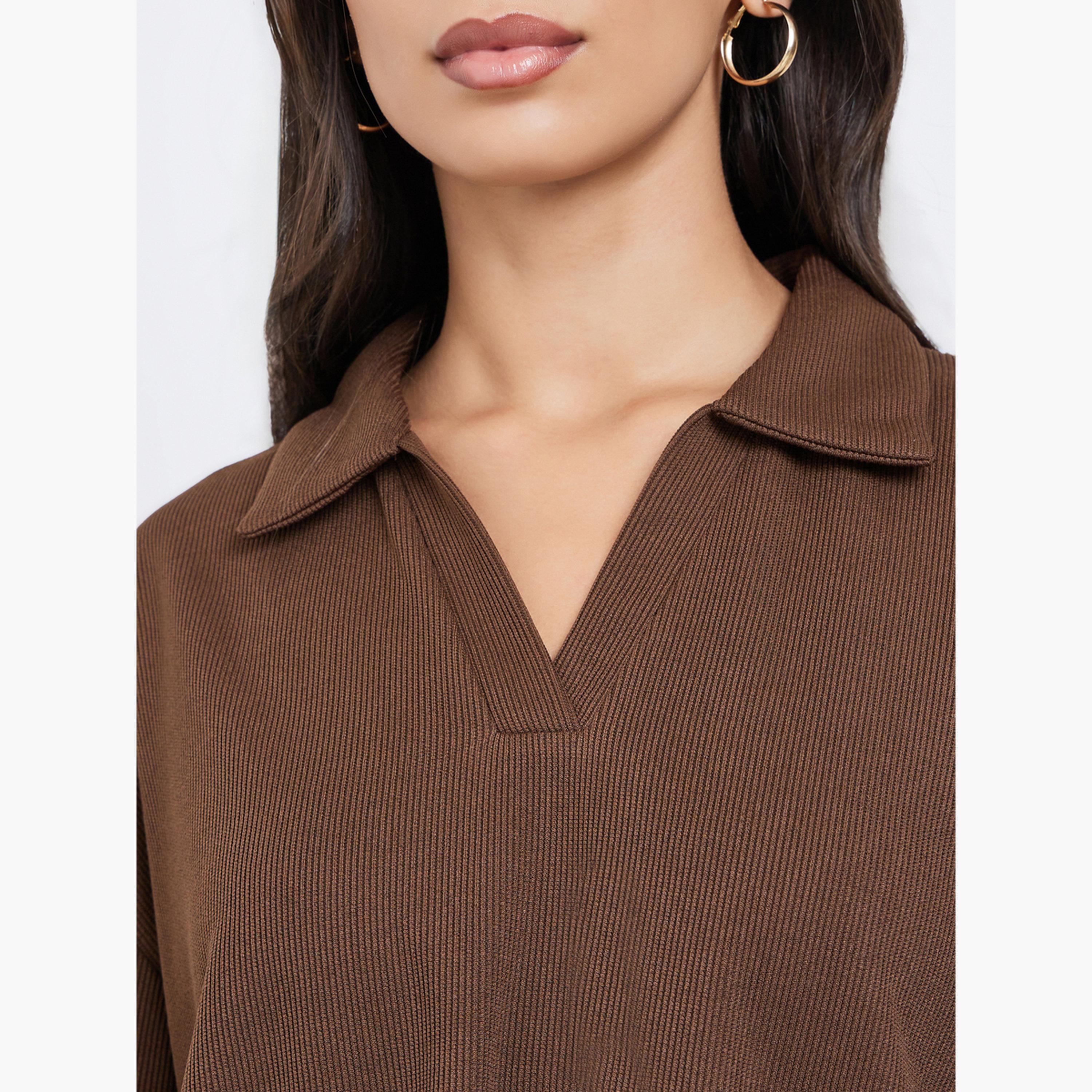 ستايلي - تي شيرت بولو بني ناعم الملمس ومريح للنساء-women-clothing-tshirts-image-4