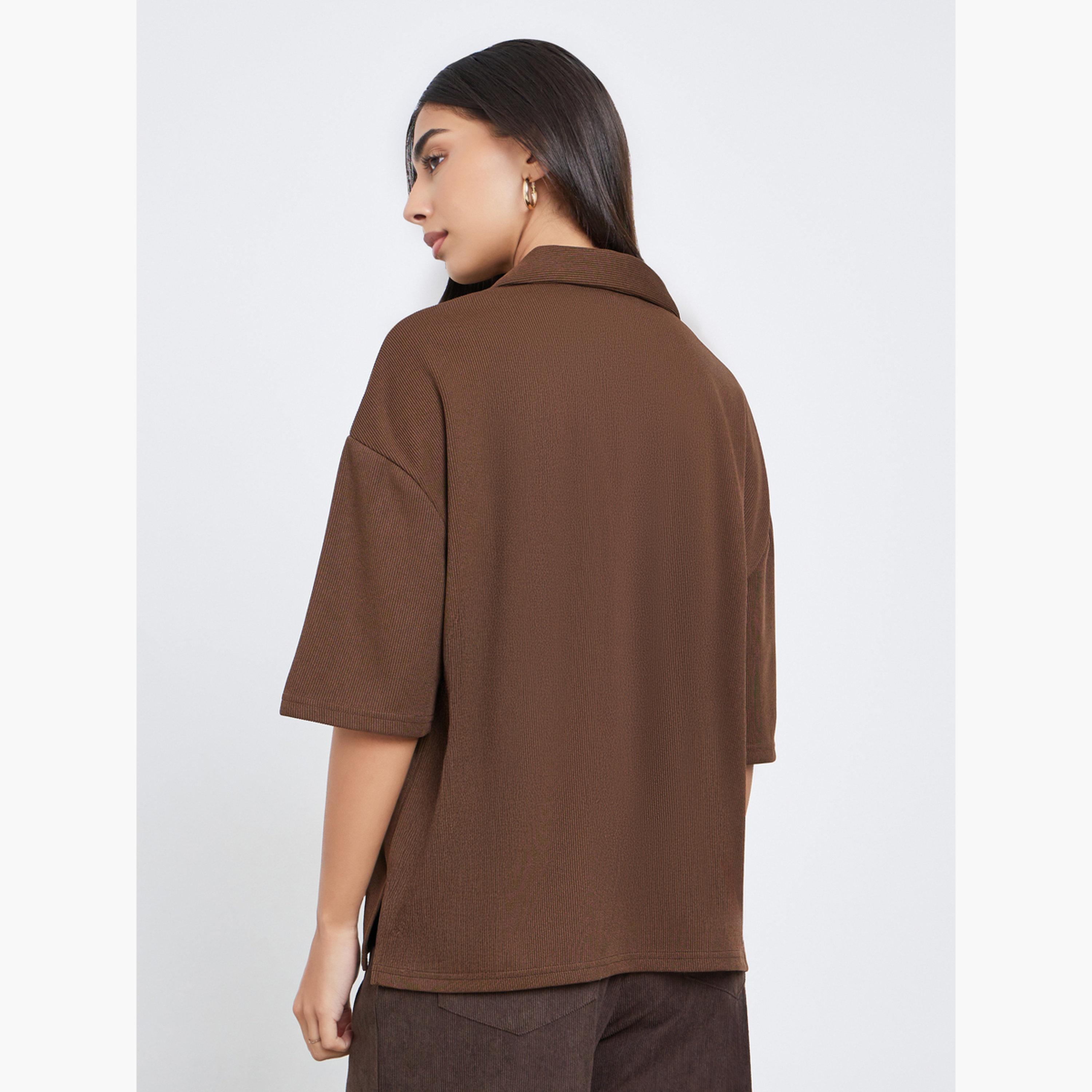 Styli Women Brown Soft Touch Relaxed Fit Polo T-Shirt-women-clothing-tshirts-image-5
