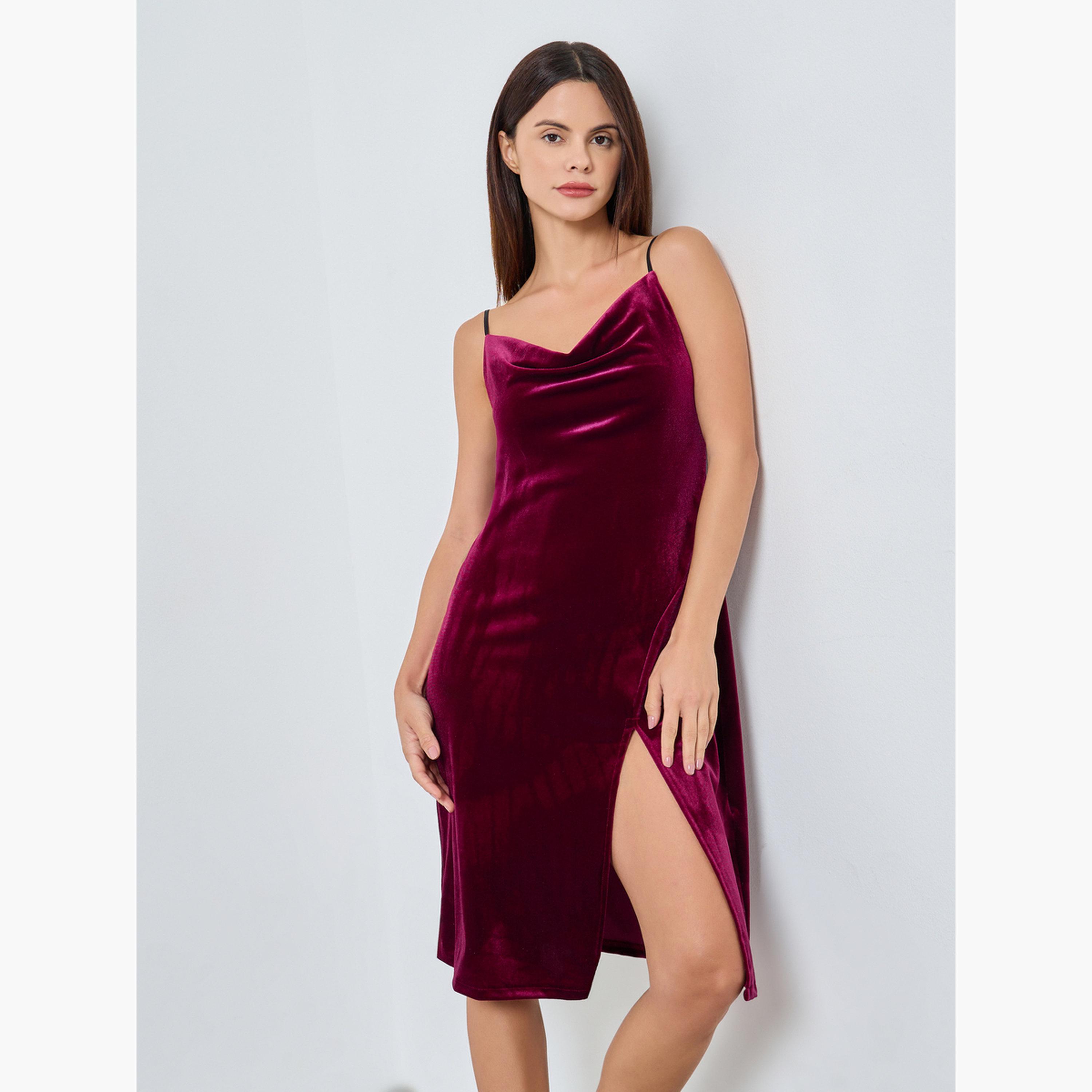 ستايلي - عبوة من قطعتين - فستان مخملي أحزمة متباينة وروب بحواف من الدانتيل للنساء-women-clothing-nightwear-robes-image-3