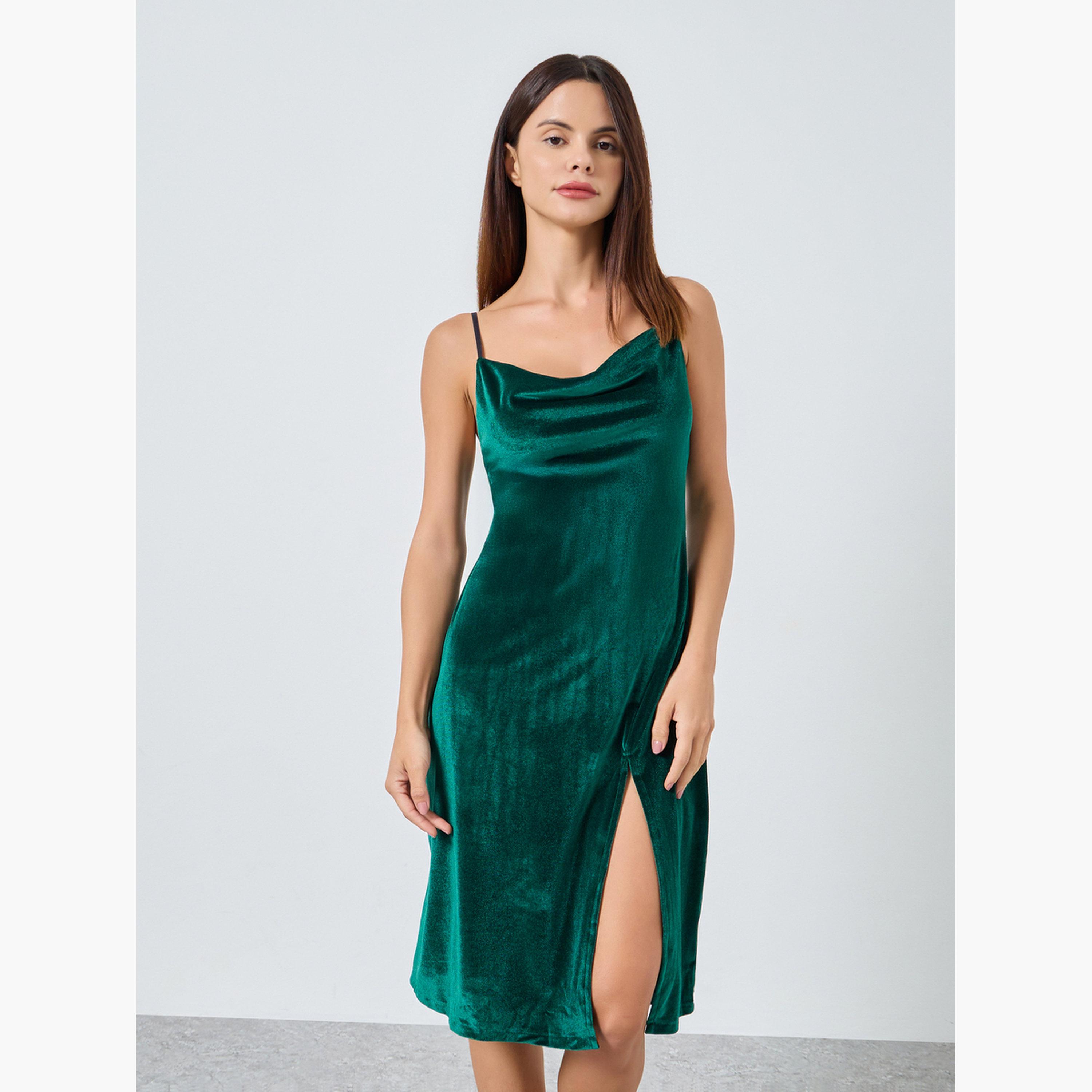 ستايلي - عبوة من قطعتين - فستان مخملي أحزمة متباينة وروب بحواف من الدانتيل للنساء-women-clothing-nightwear-robes-image-3