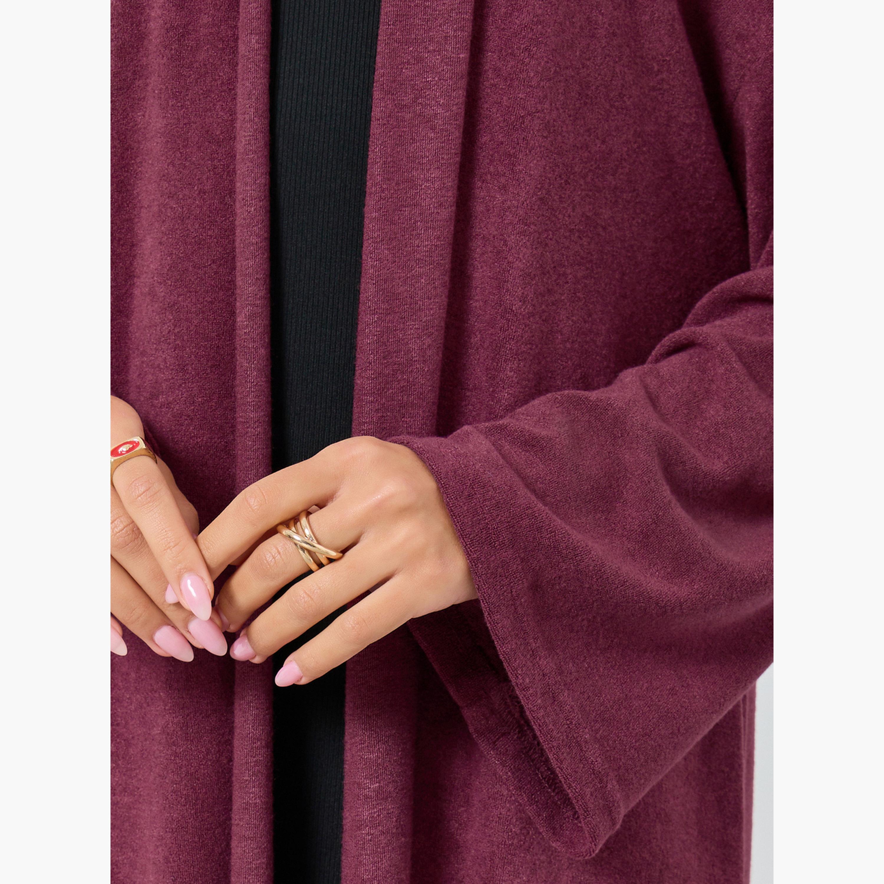 Amirah X Styli Burgundy Textured Open Front Abaya-women-arabicclothing-abayas-image-5