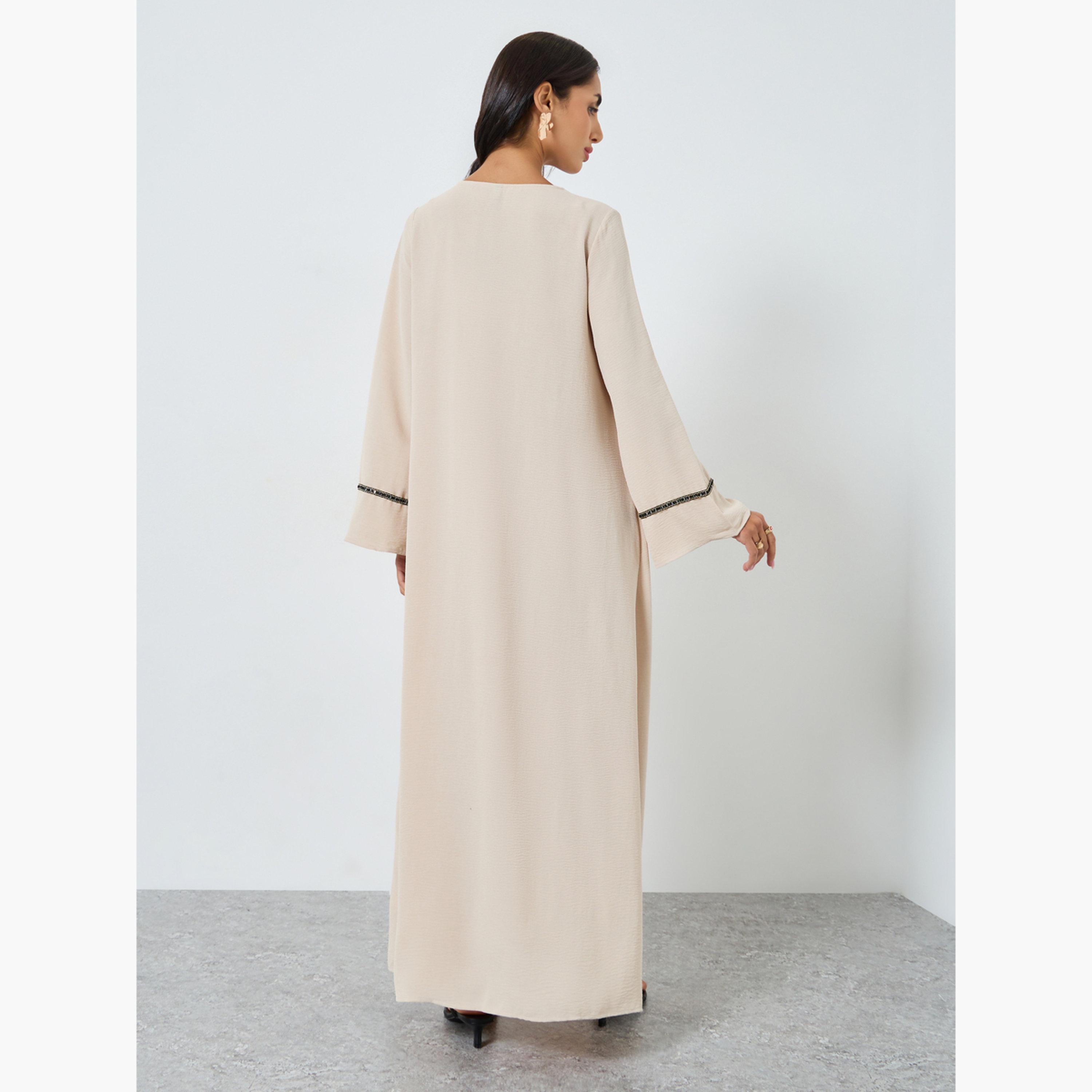 ستايلي - جلابية كريمية بتفاصيل دانتيل على شكل حرف A-women-arabicclothing-jalabiyas-image-4