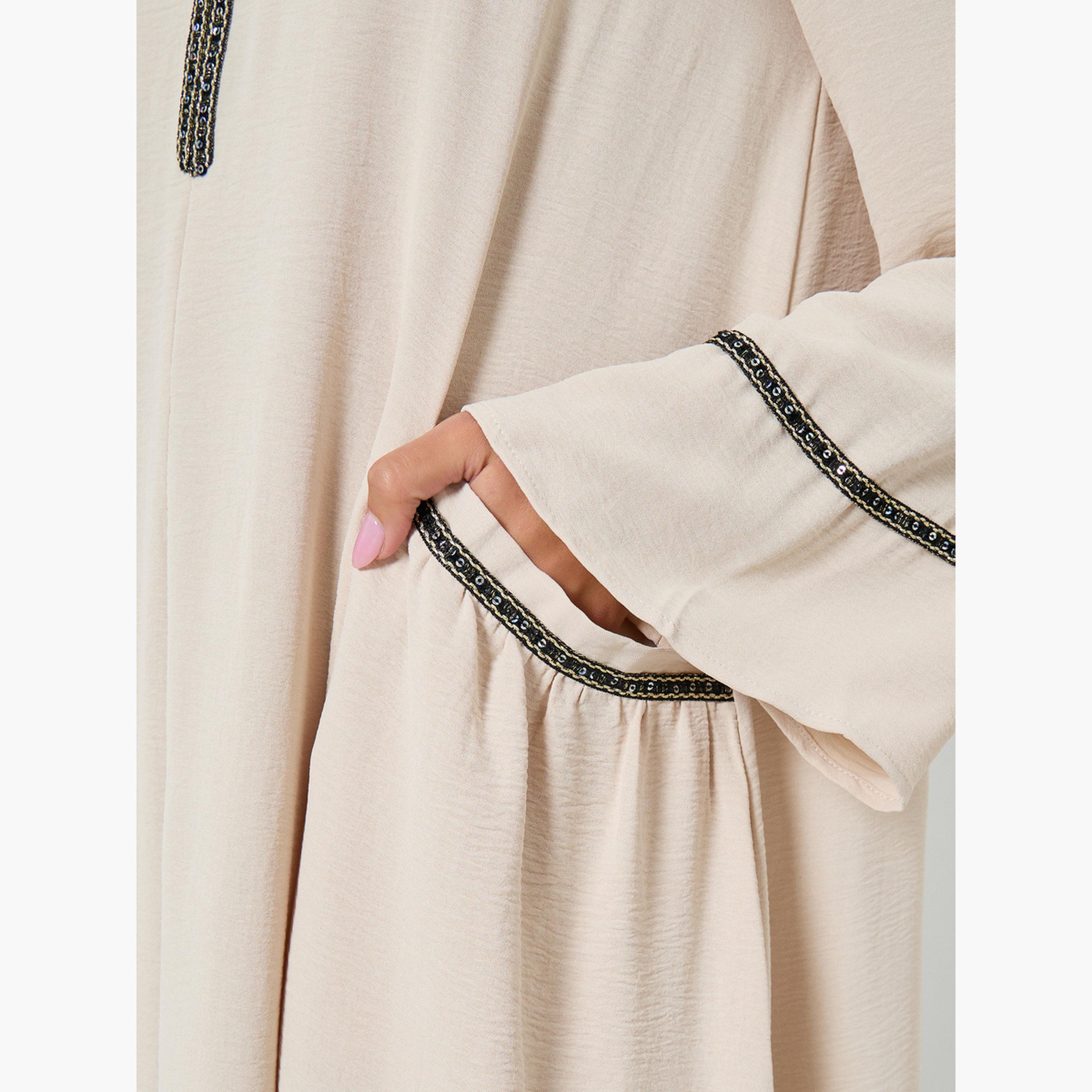 Styli Cream Lace Detail A-Line Jalabiya-women-arabicclothing-jalabiyas-image-5