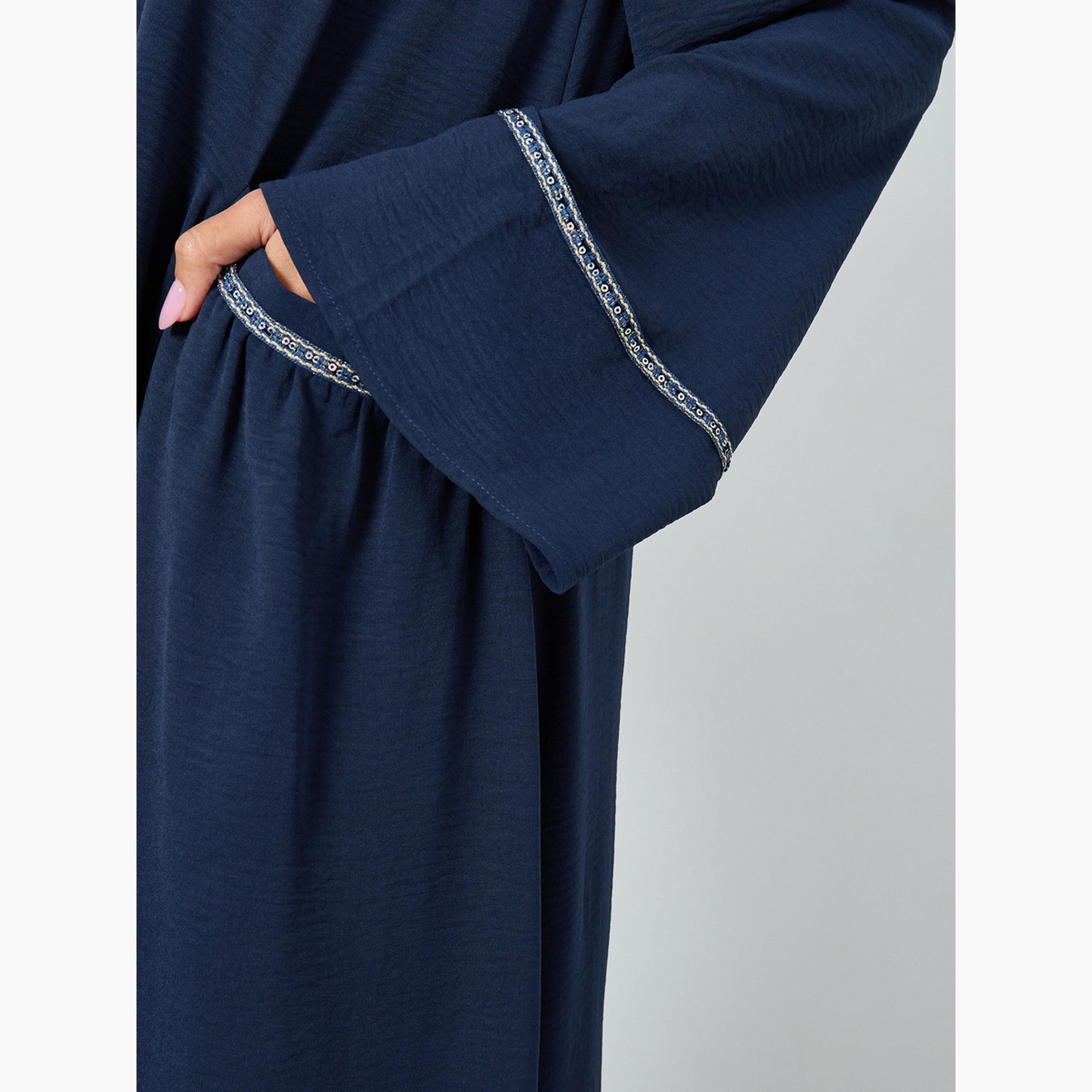 ستايلي - جلابية زرقاء داكنة بتفاصيل دانتيل على شكل حرف A-women-arabicclothing-jalabiyas-image-5