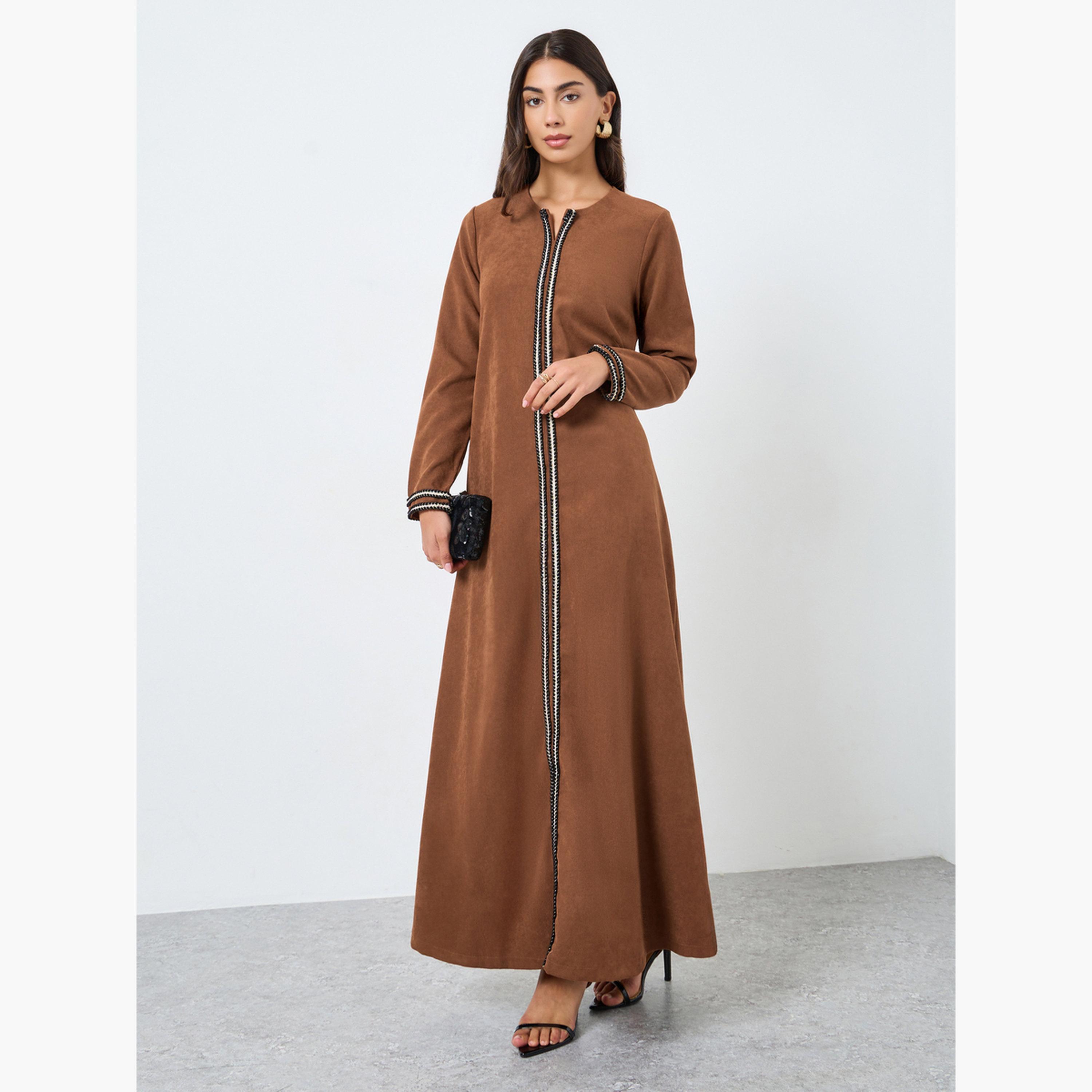 Styli Rust Lace Insert Maxi Jalabiya-women-arabicclothing-jalabiyas-image-1