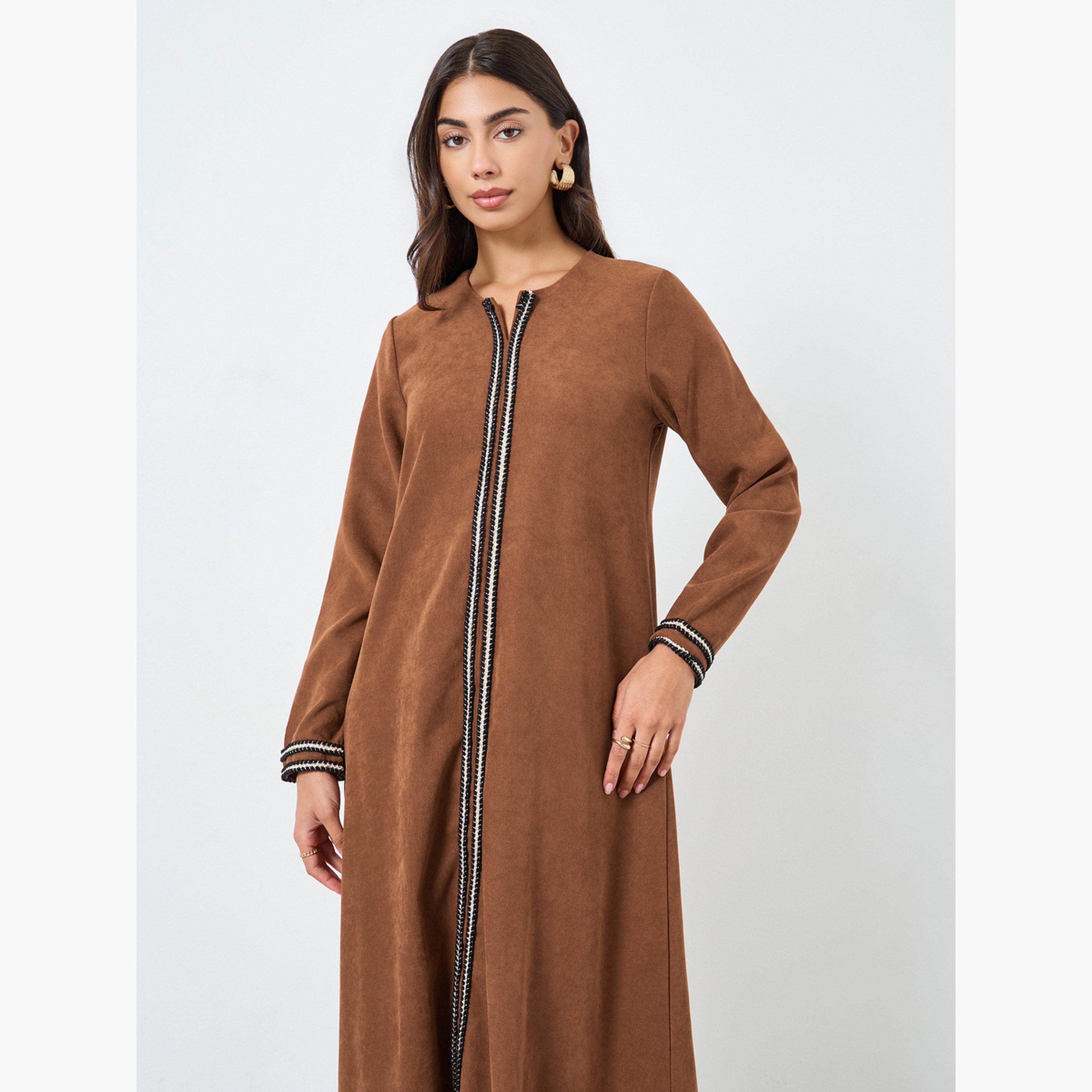 Styli Rust Lace Insert Maxi Jalabiya-women-arabicclothing-jalabiyas-image-2