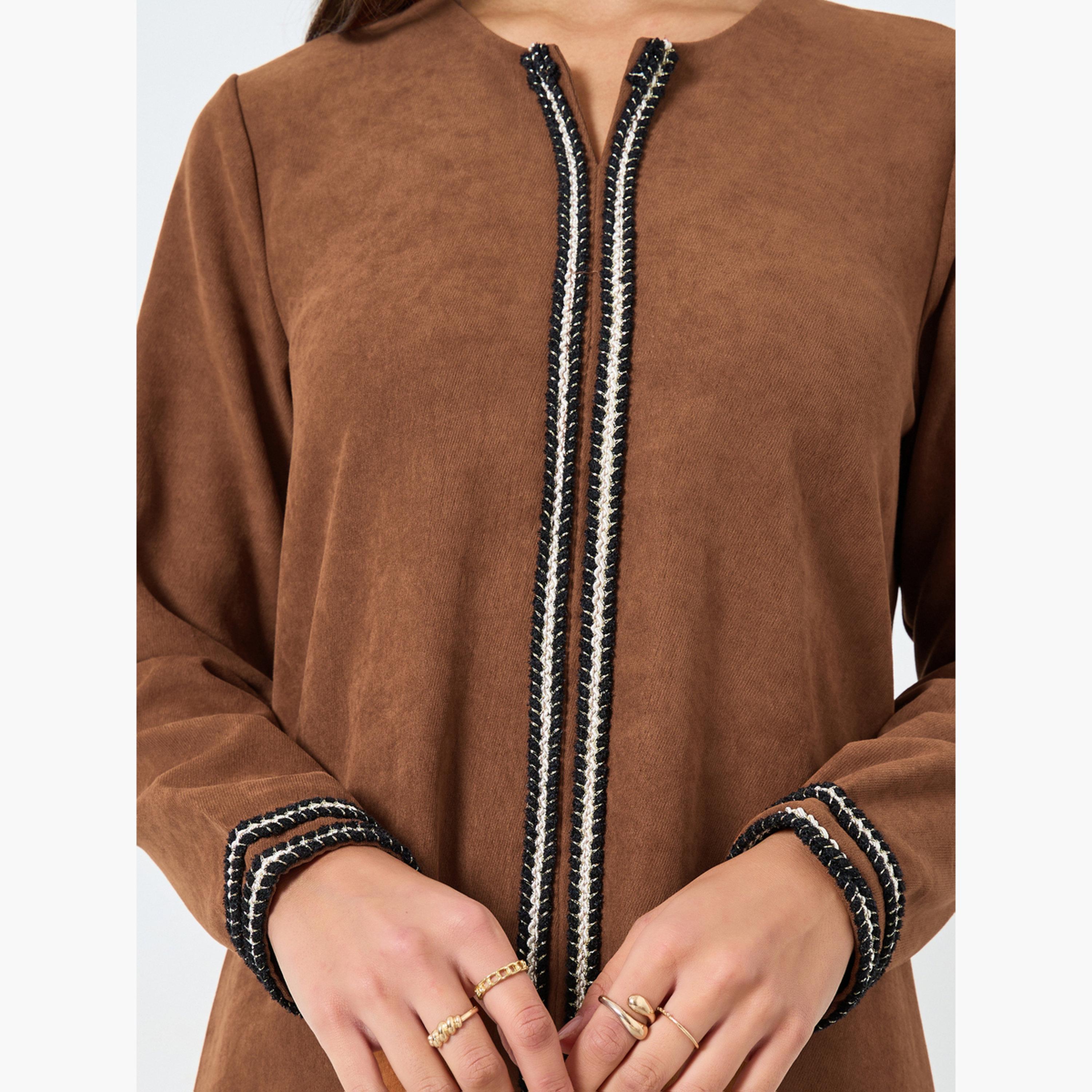 Styli Rust Lace Insert Maxi Jalabiya-women-arabicclothing-jalabiyas-image-4