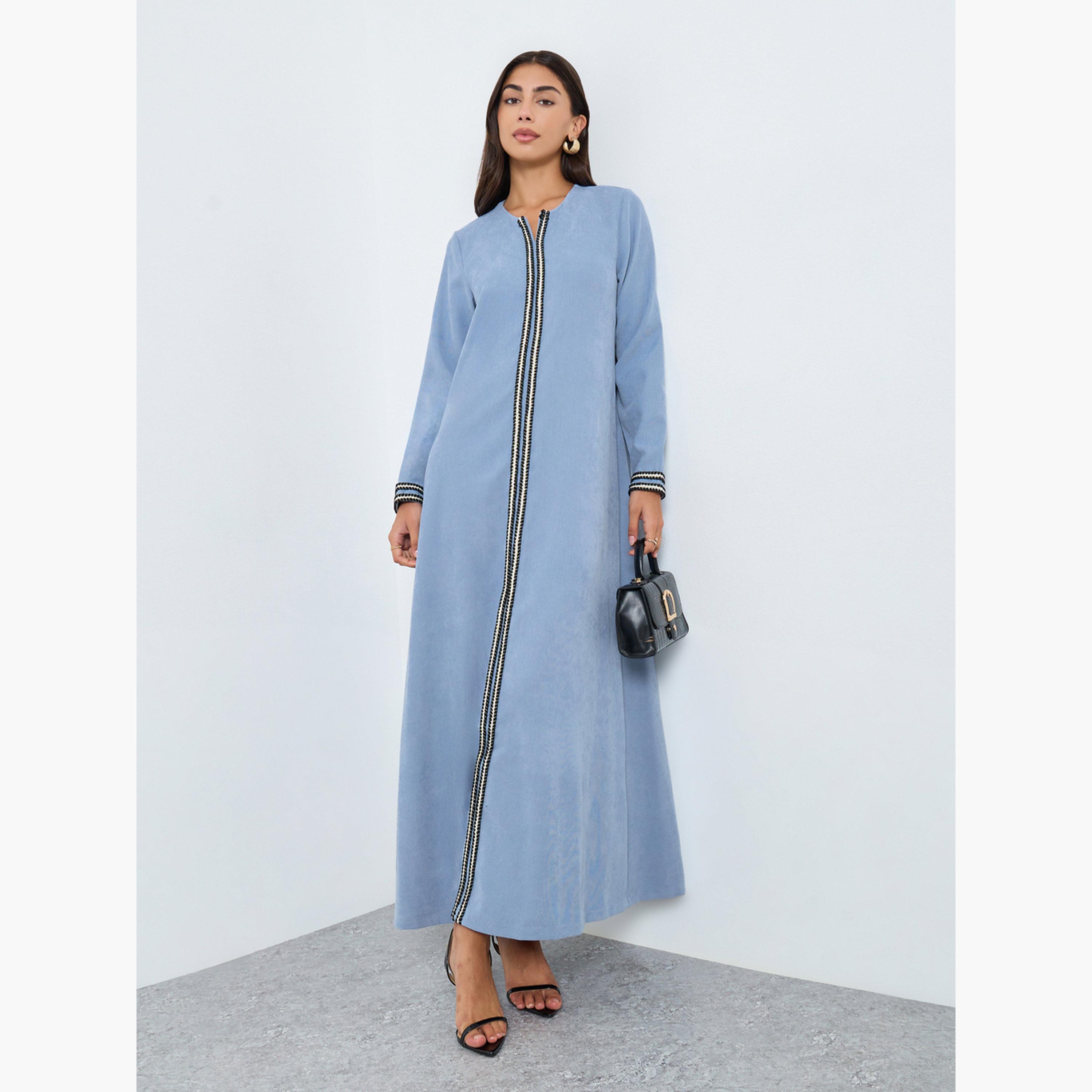 Amirah X Styli Light Blue Lace Insert Maxi Jalabiya-women-arabicclothing-jalabiyas-image-1