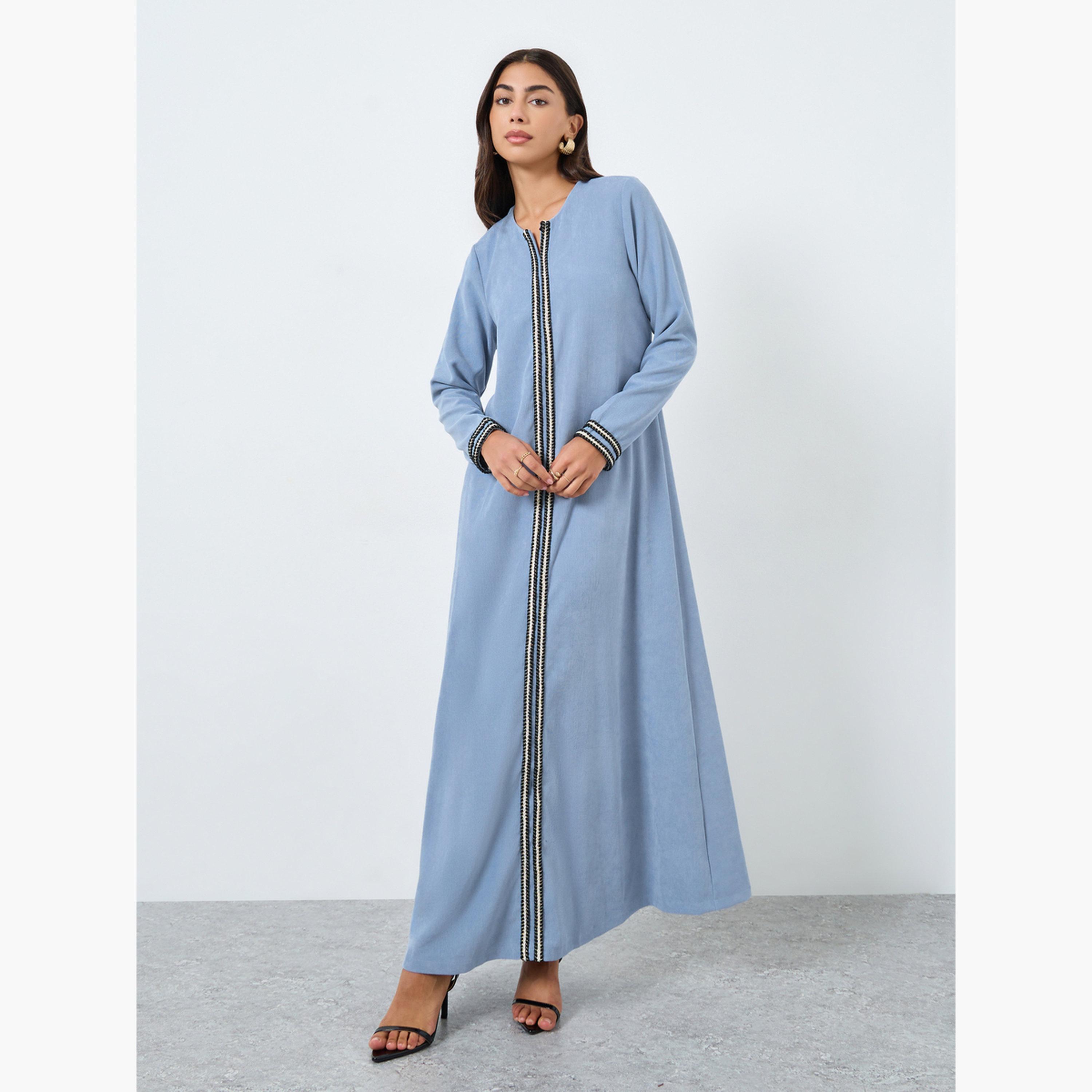 Amirah X Styli Light Blue Lace Insert Maxi Jalabiya-women-arabicclothing-jalabiyas-image-2