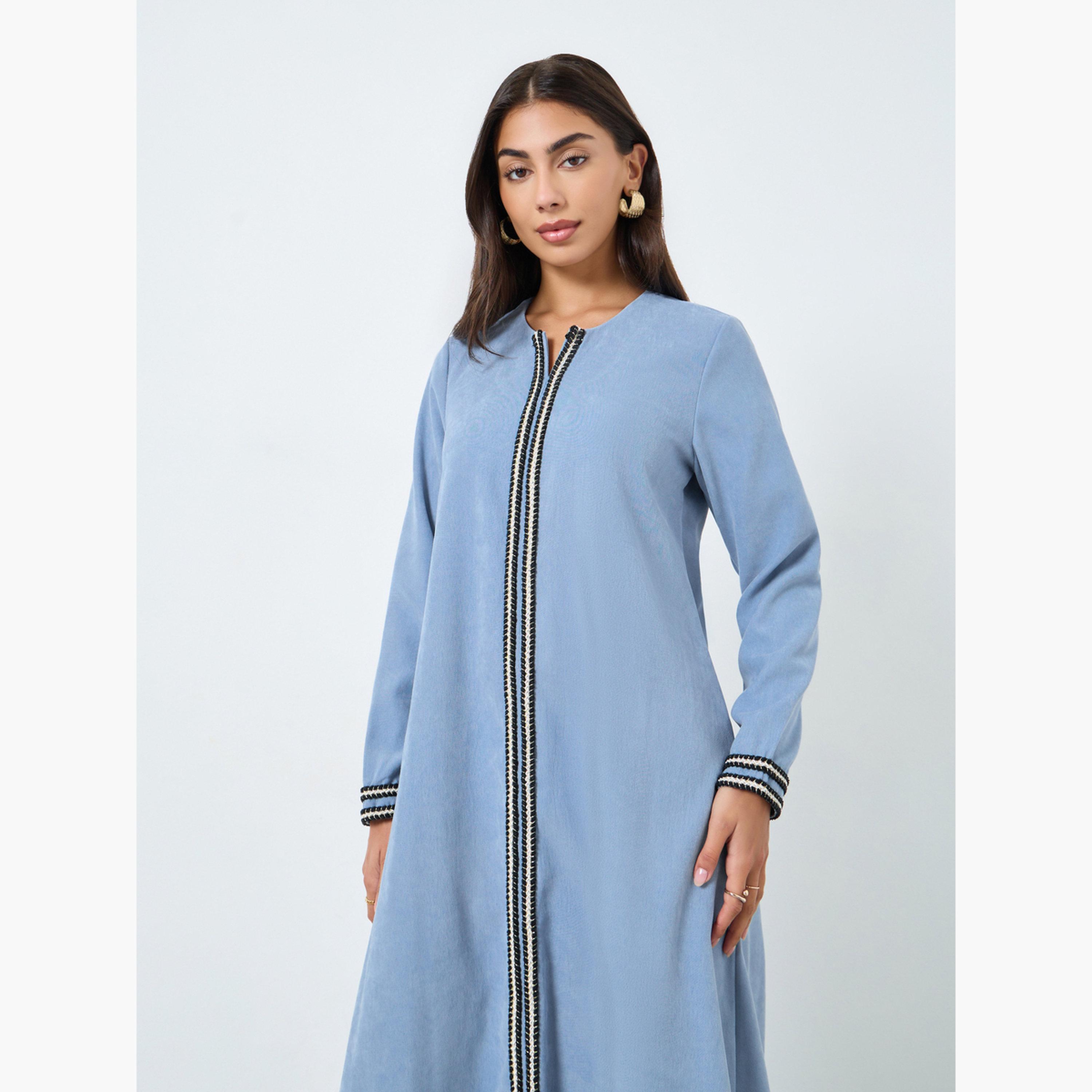 Amirah X Styli Light Blue Lace Insert Maxi Jalabiya-women-arabicclothing-jalabiyas-image-3