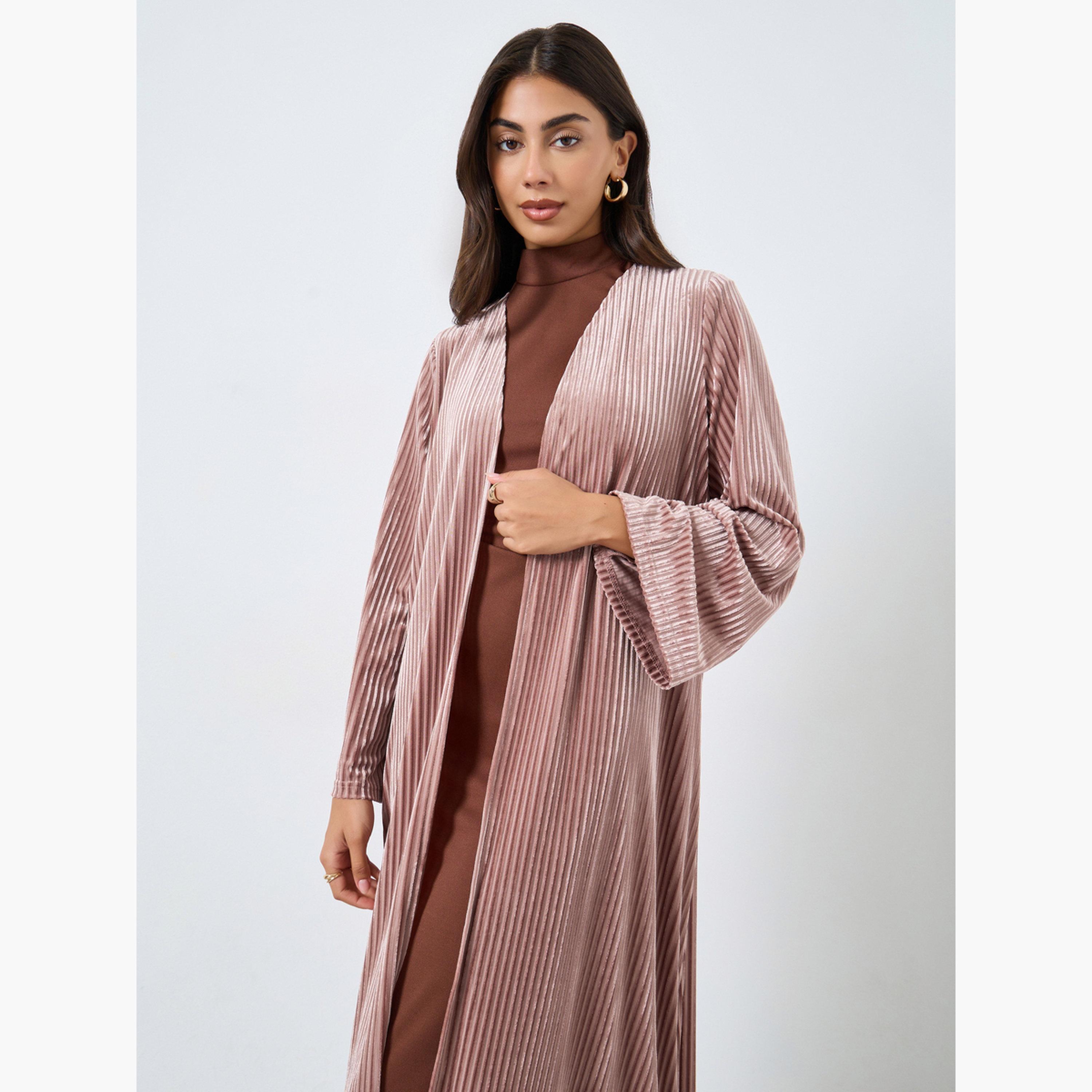 أميرة x ستايلي عباية مفتوحة من الأمام بتصميم مخملي بنسيج بارز-women-arabicclothing-abayas-image-3