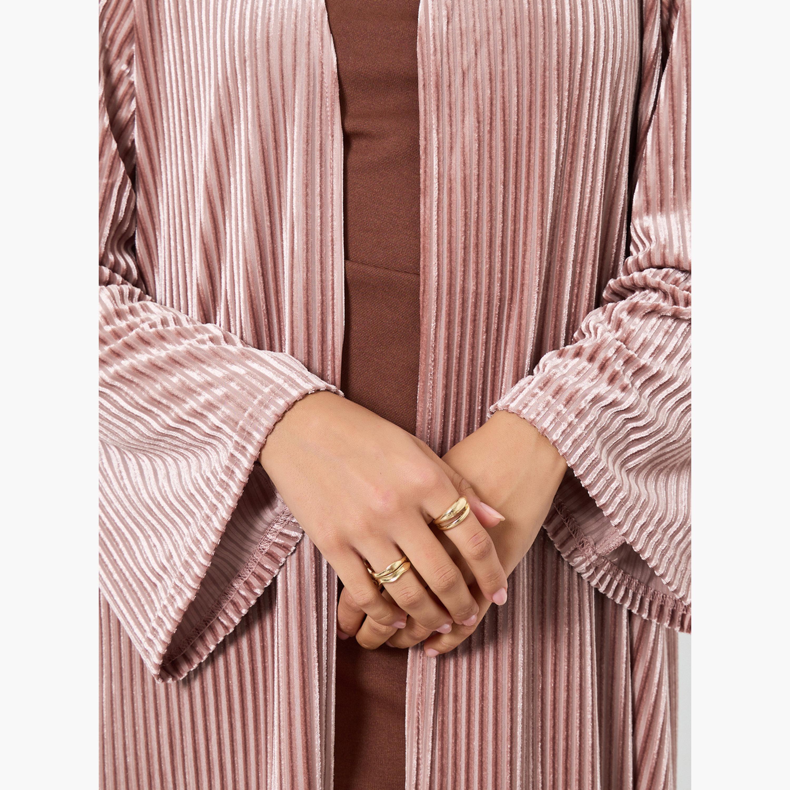 أميرة x ستايلي عباية مفتوحة من الأمام بتصميم مخملي بنسيج بارز-women-arabicclothing-abayas-image-5