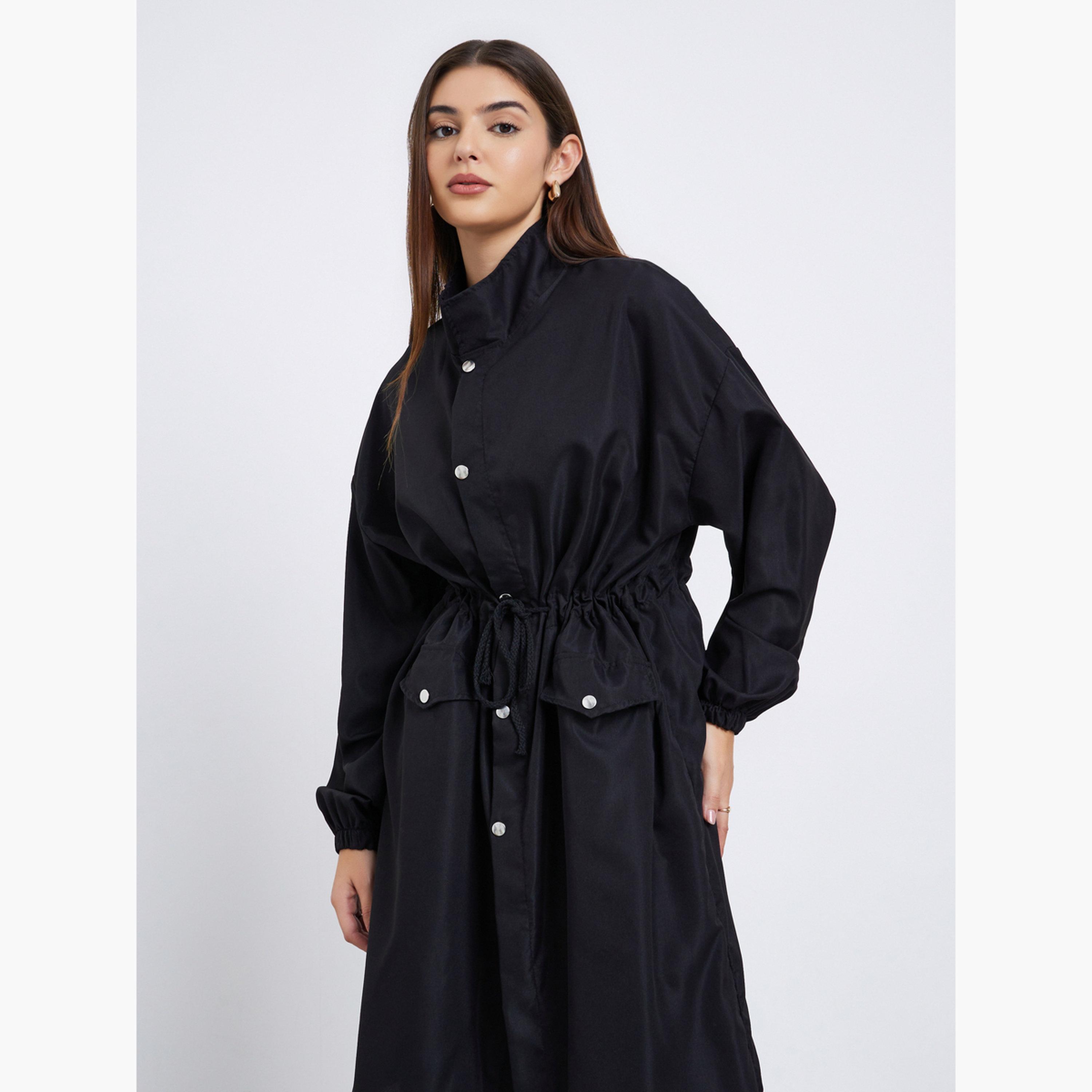 Styli Women Black Oversized Utility Coat with Drawstring-women-clothing-coatsandjackets-coats-image-3