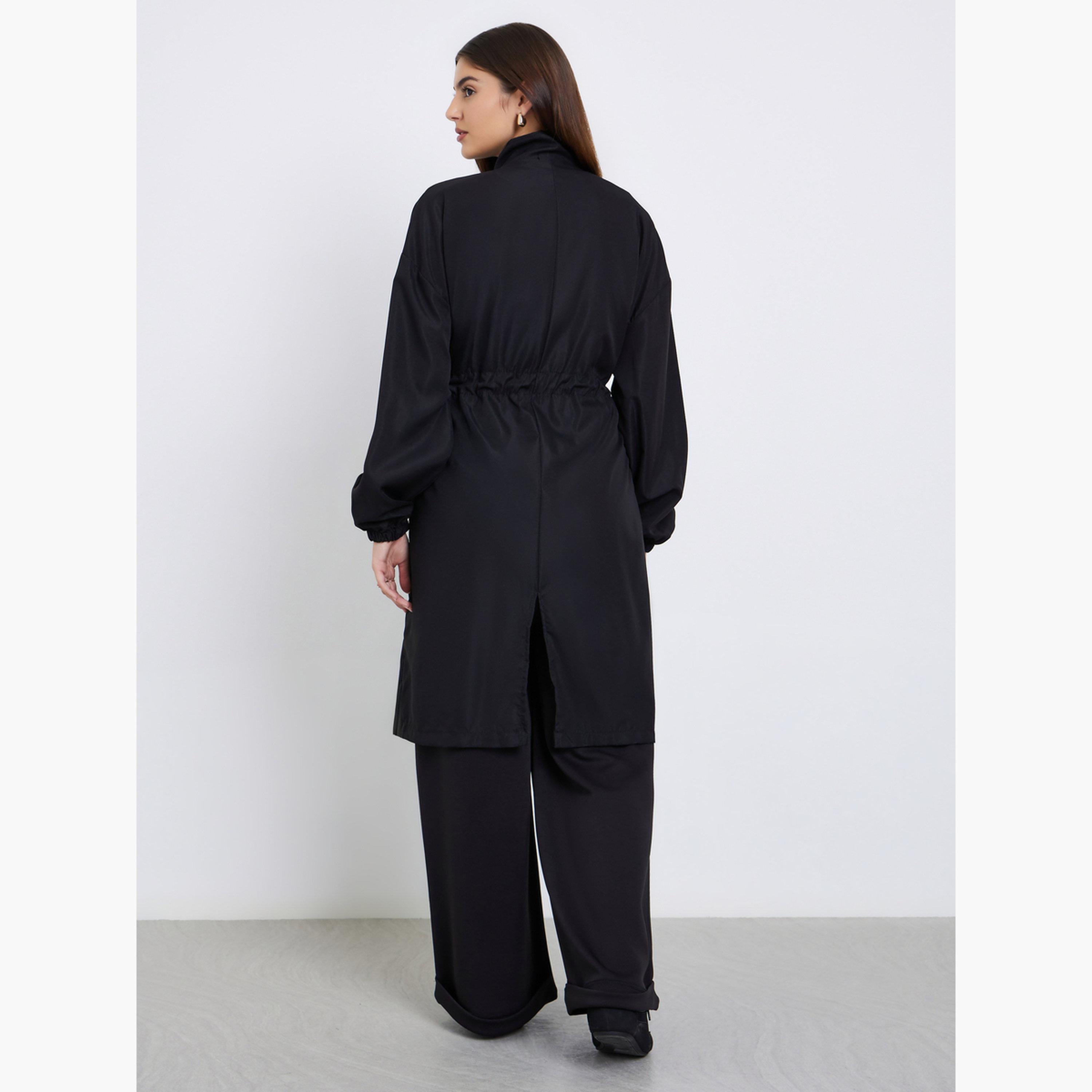 Styli Women Black Oversized Utility Coat with Drawstring-women-clothing-coatsandjackets-coats-image-5