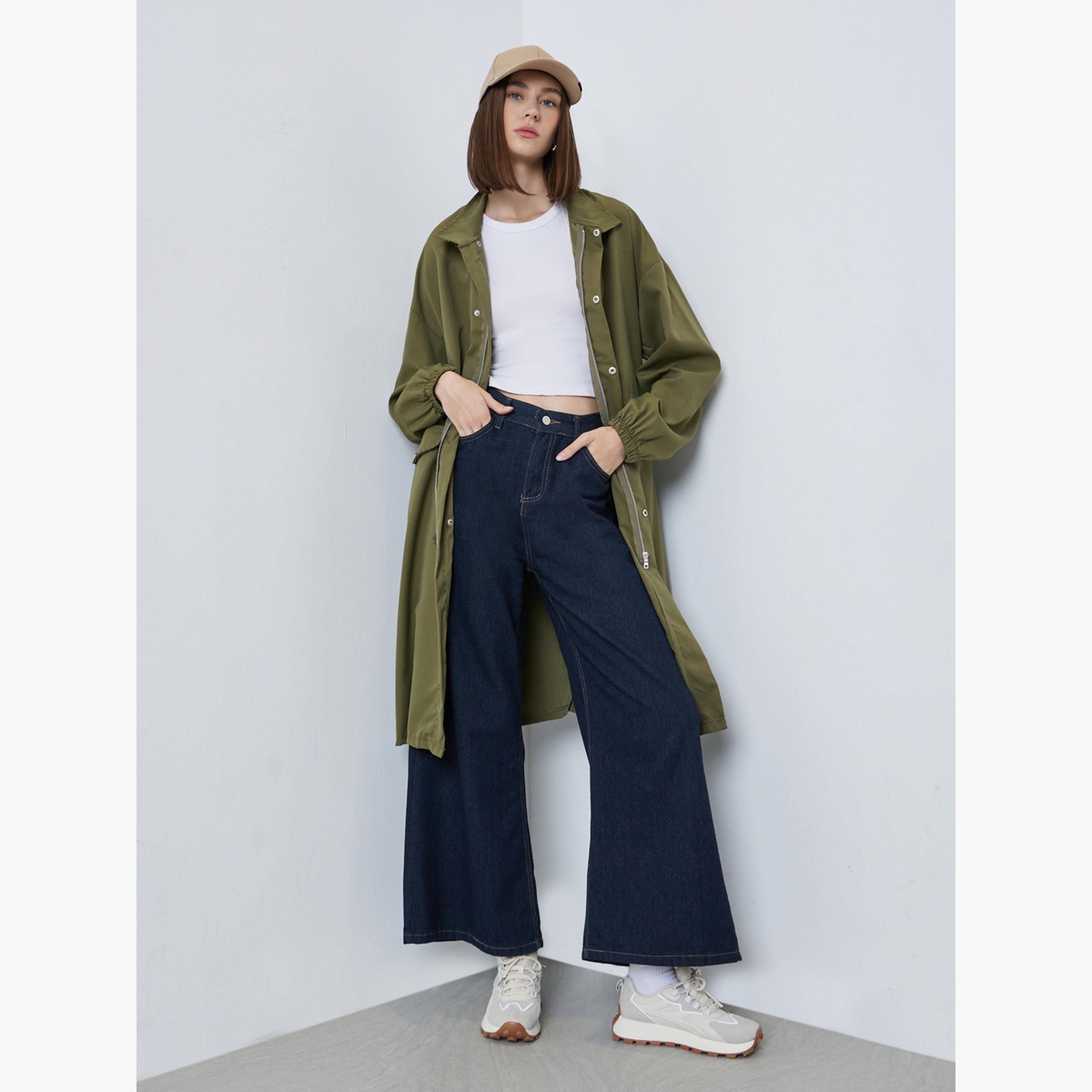 Styli Women Olive Oversized Utility Coat with Drawstring-women-clothing-coatsandjackets-coats-image-2
