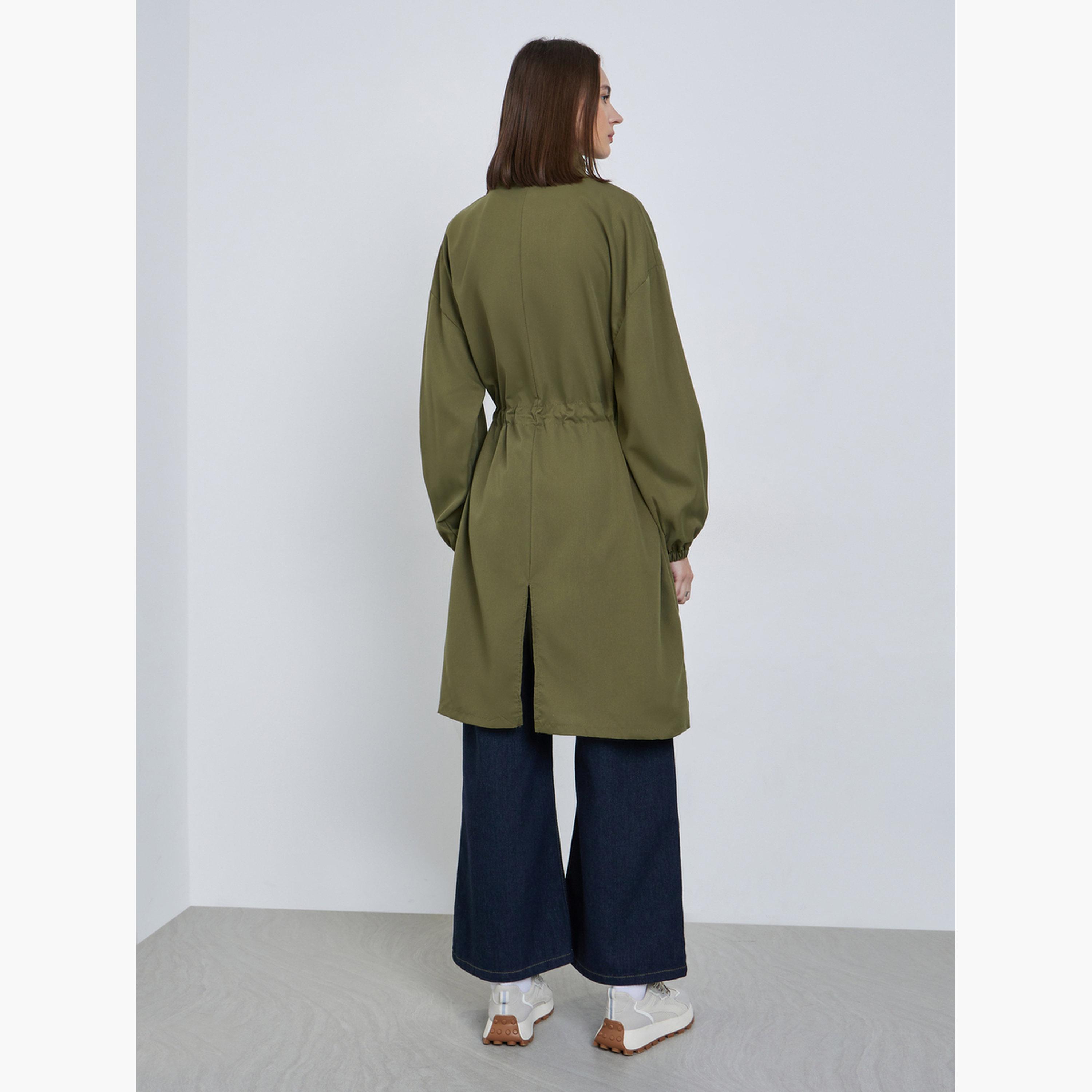 Styli Women Olive Oversized Utility Coat with Drawstring-women-clothing-coatsandjackets-coats-image-3