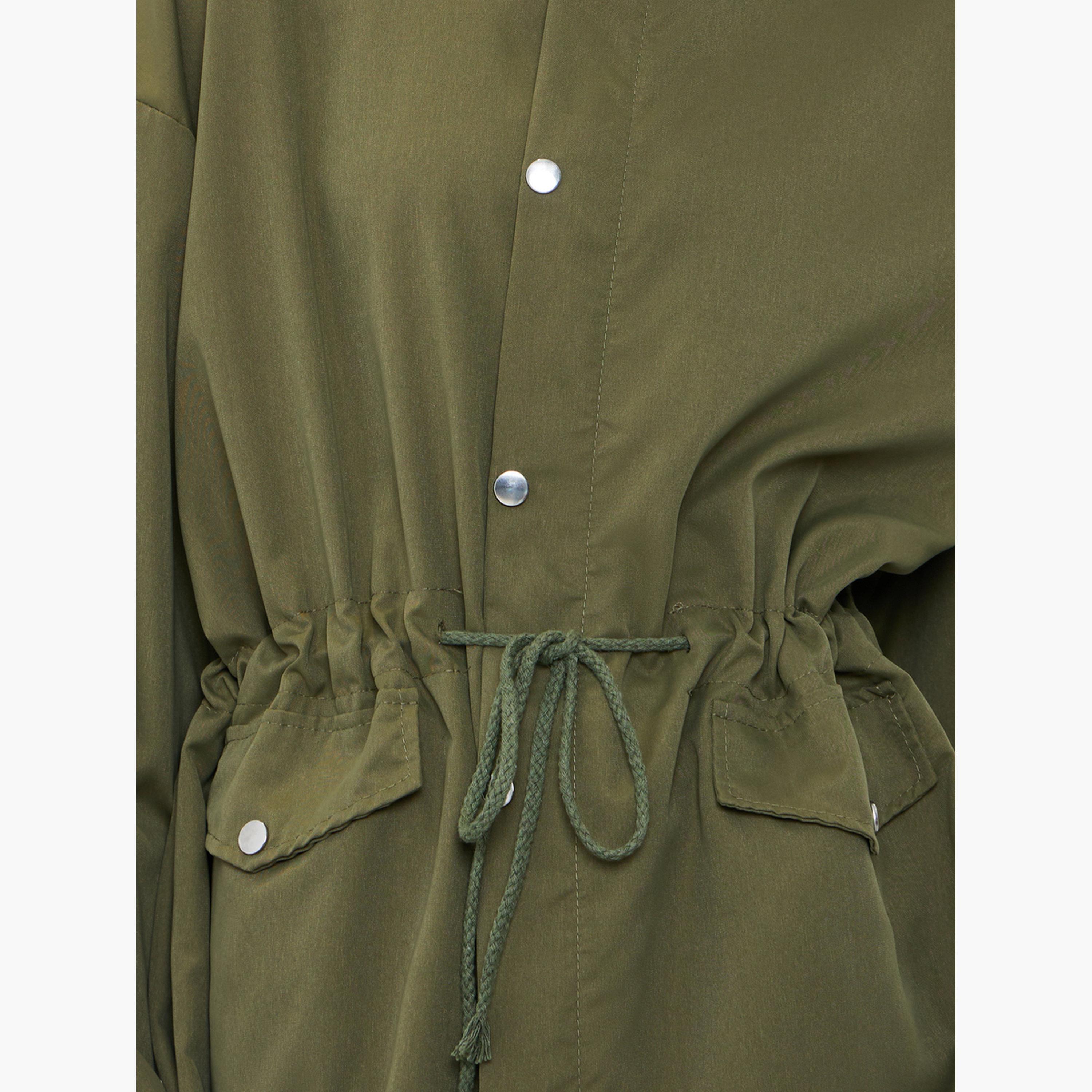 Styli Women Olive Oversized Utility Coat with Drawstring-women-clothing-coatsandjackets-coats-image-4