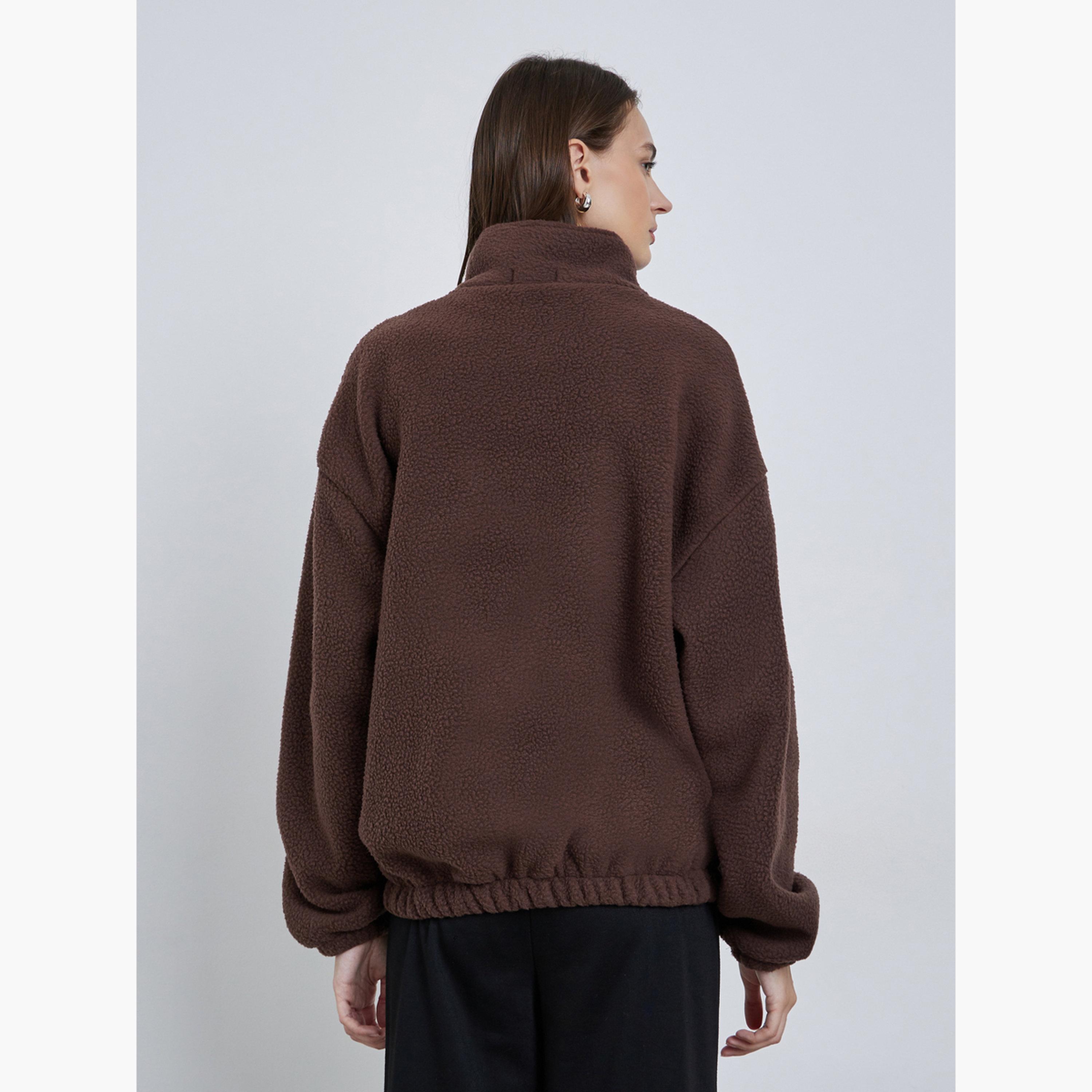 ستايلي - سترة صوفية تصميم واسع ذات ياقة باللون البني للنساء -women-winterwear-coatsandjackets-jackets-image-4