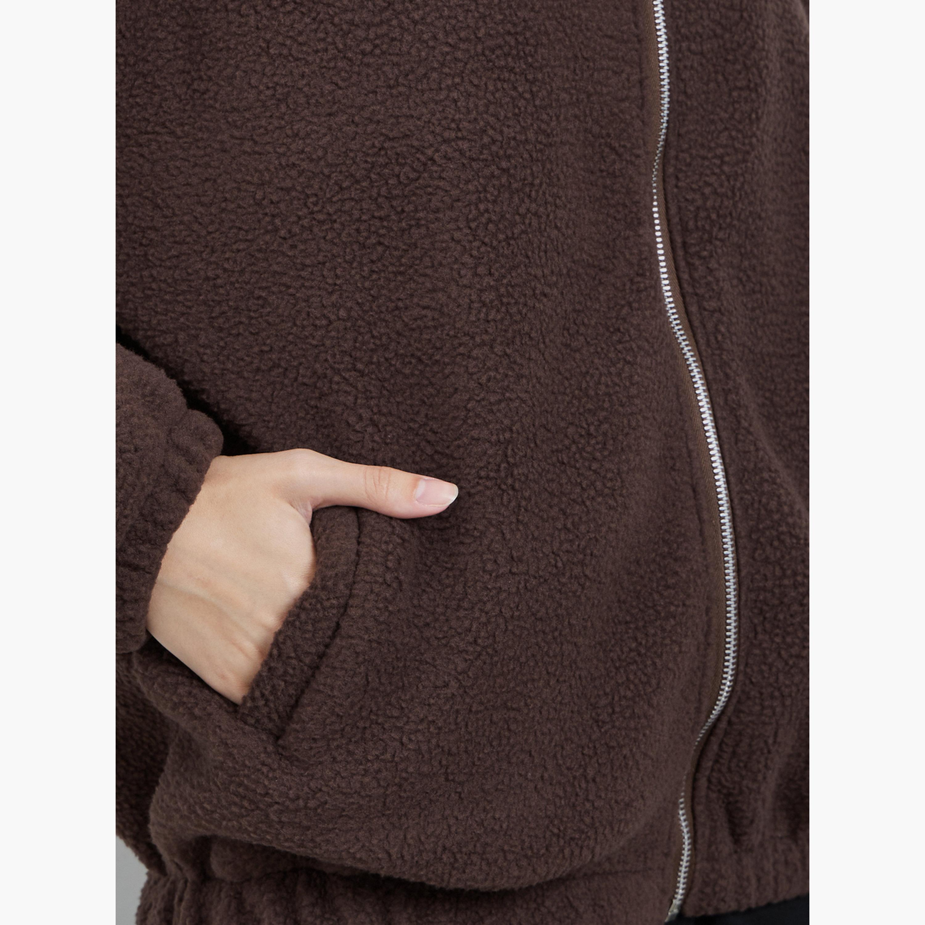 ستايلي - سترة صوفية تصميم واسع ذات ياقة باللون البني للنساء -women-winterwear-coatsandjackets-jackets-image-5