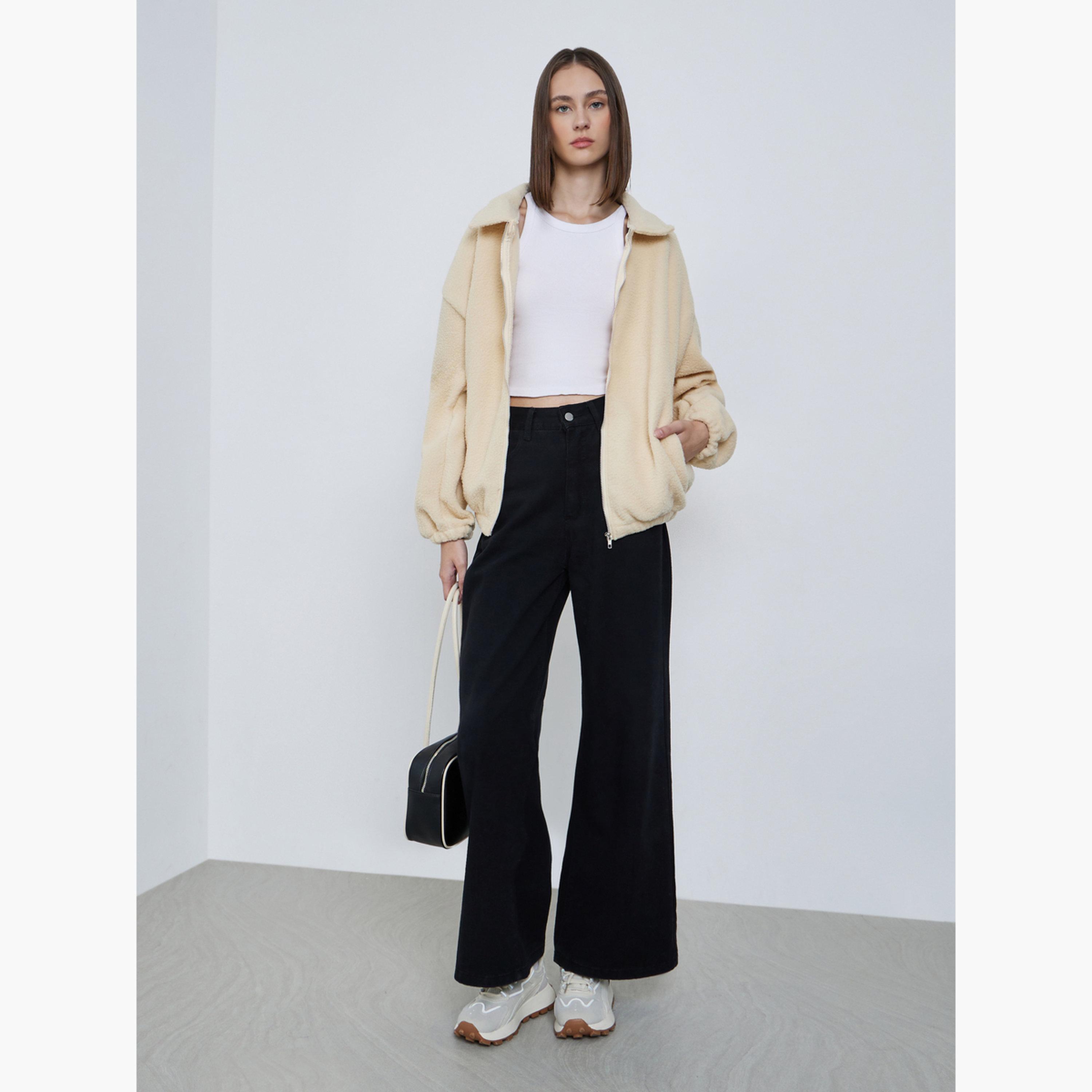 ستايلي - سترة صوفية تصميم واسع ذات ياقة باللون الكريمي للنساء -women-winterwear-coatsandjackets-jackets-image-2