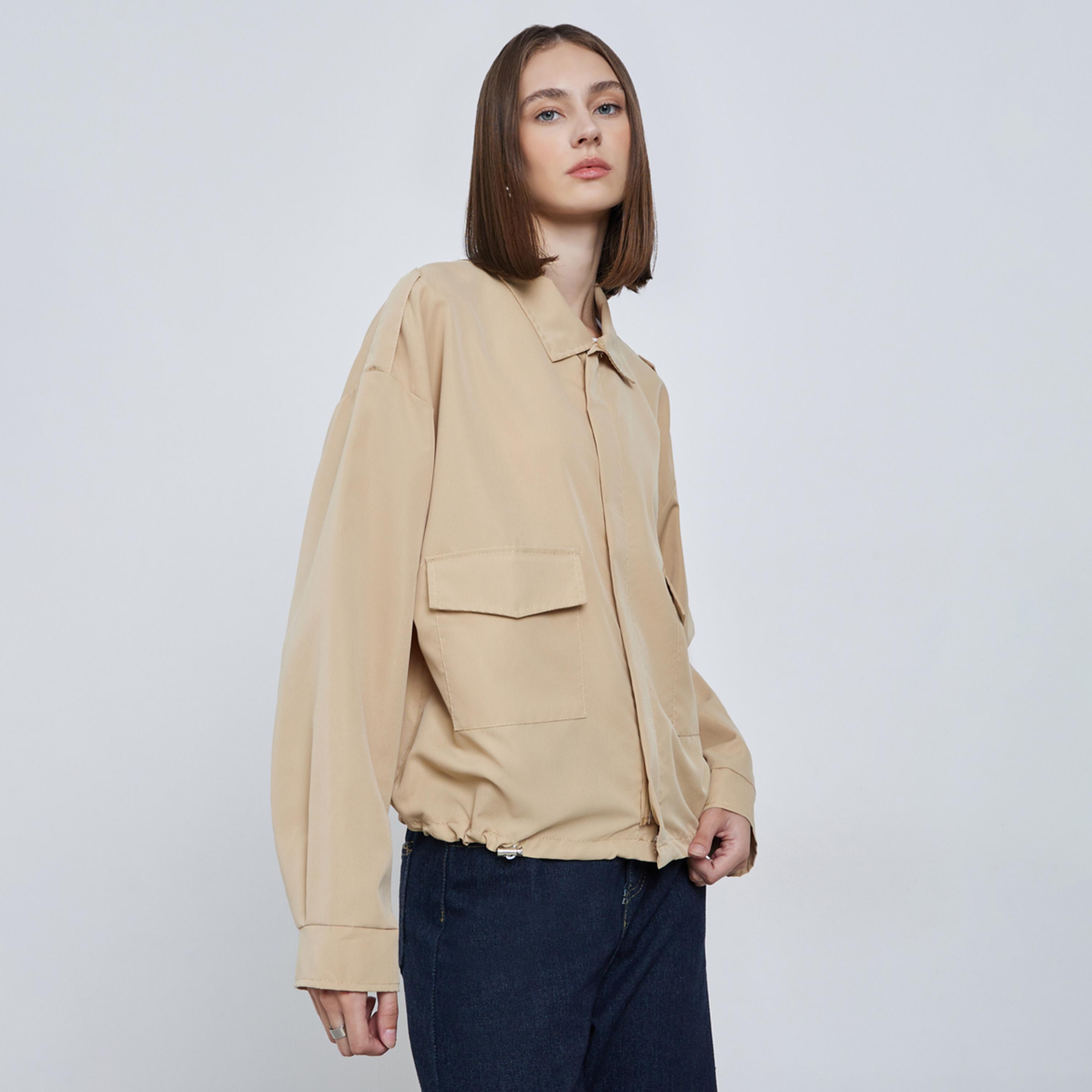 Styli Solid Collared Long Sleeves Women's Zip Through Utility Jacket-women-winterwear-coatsandjackets-jackets-image-1