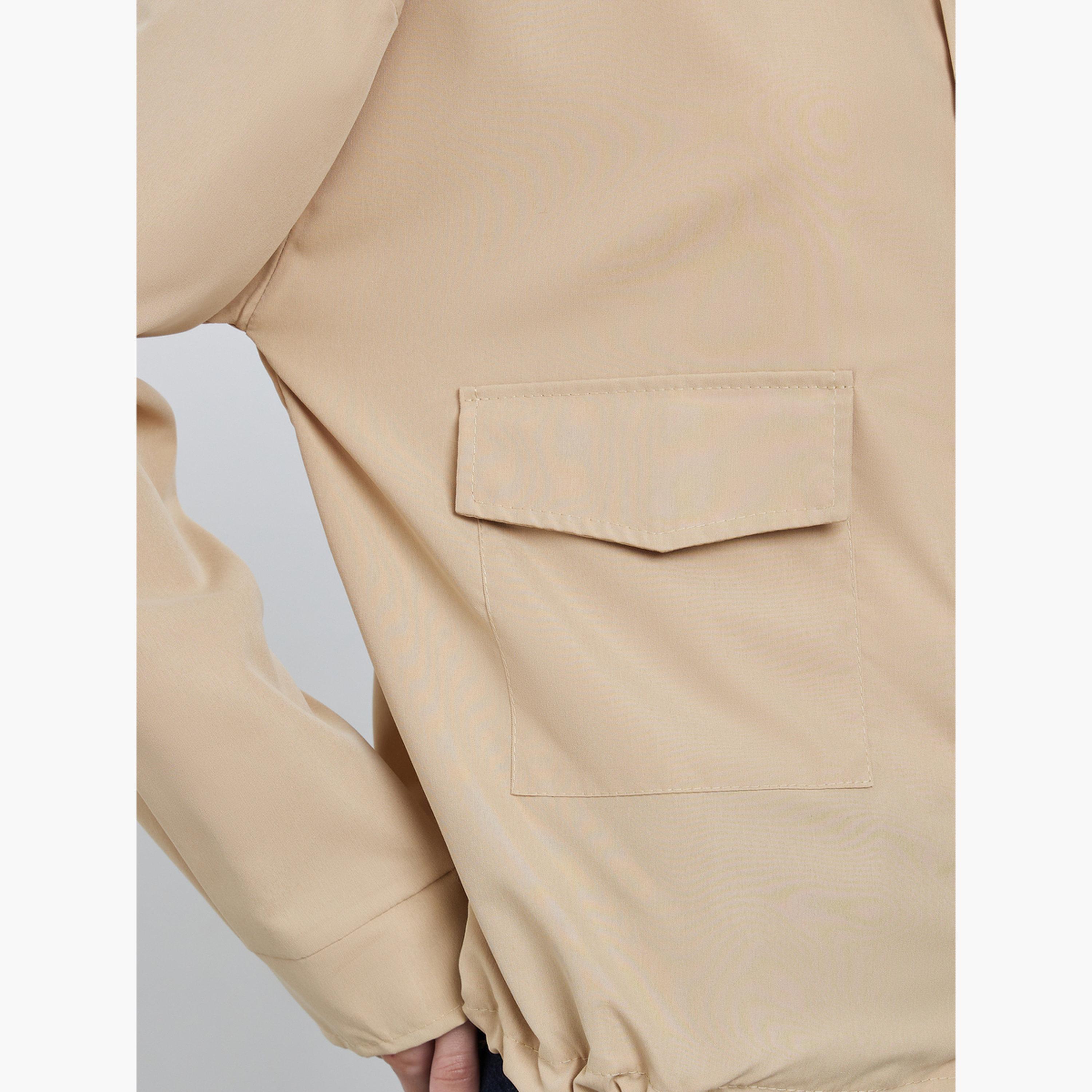 Styli Solid Collared Long Sleeves Women's Zip Through Utility Jacket-women-winterwear-coatsandjackets-jackets-image-4