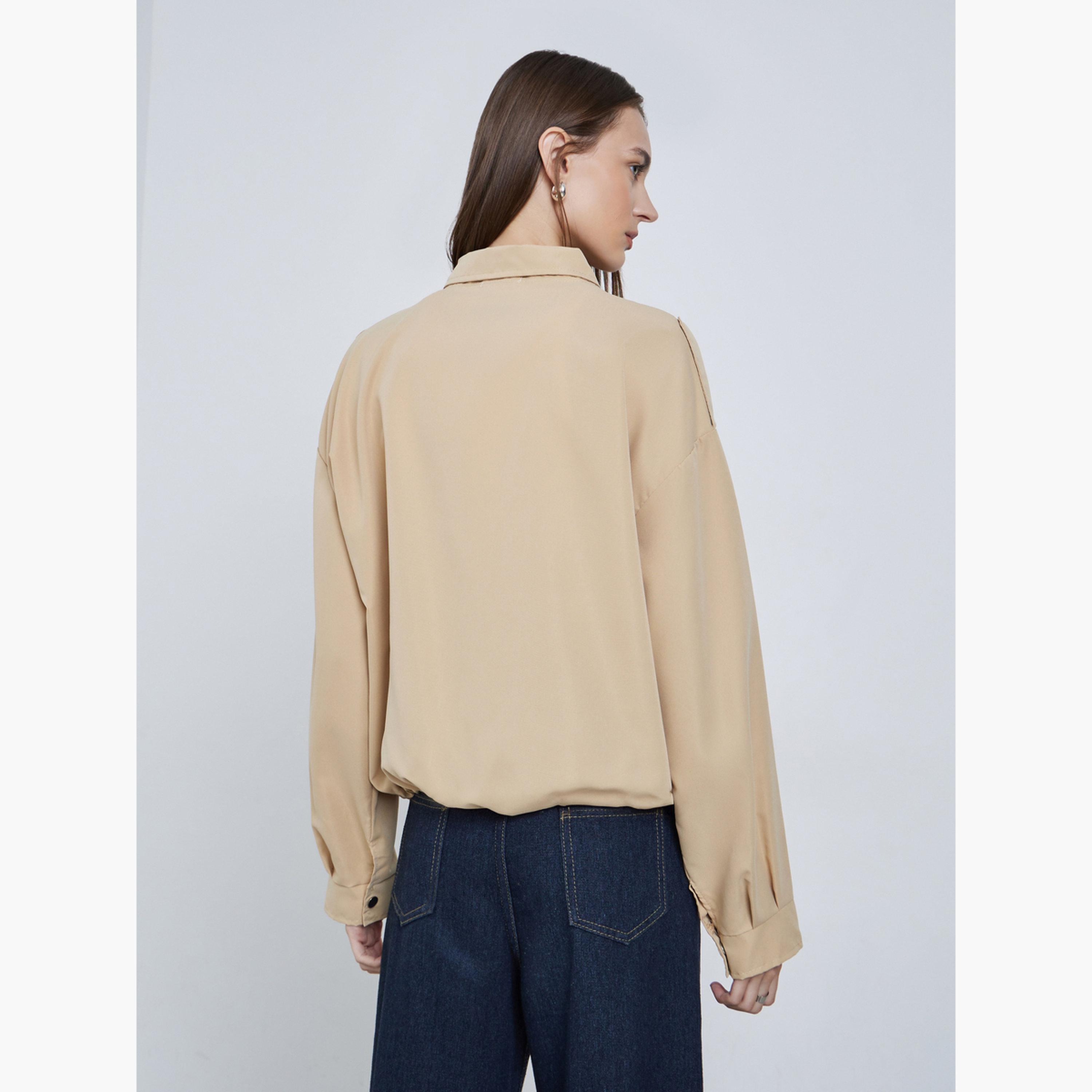 Styli Solid Collared Long Sleeves Women's Zip Through Utility Jacket-women-winterwear-coatsandjackets-jackets-image-5