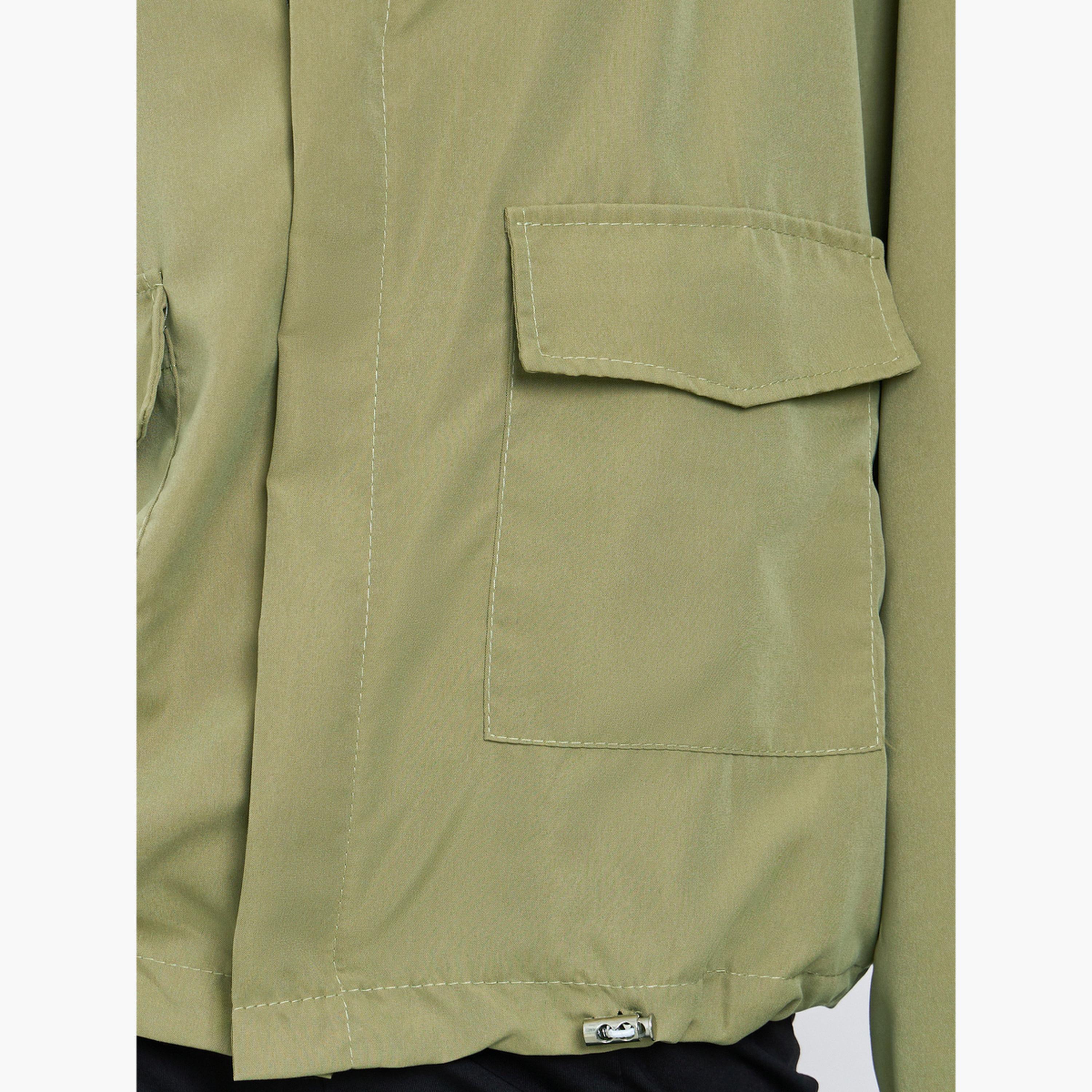 Styli Solid Collared Long Sleeves Women's Zip Through Utility Jacket-women-winterwear-coatsandjackets-jackets-image-4