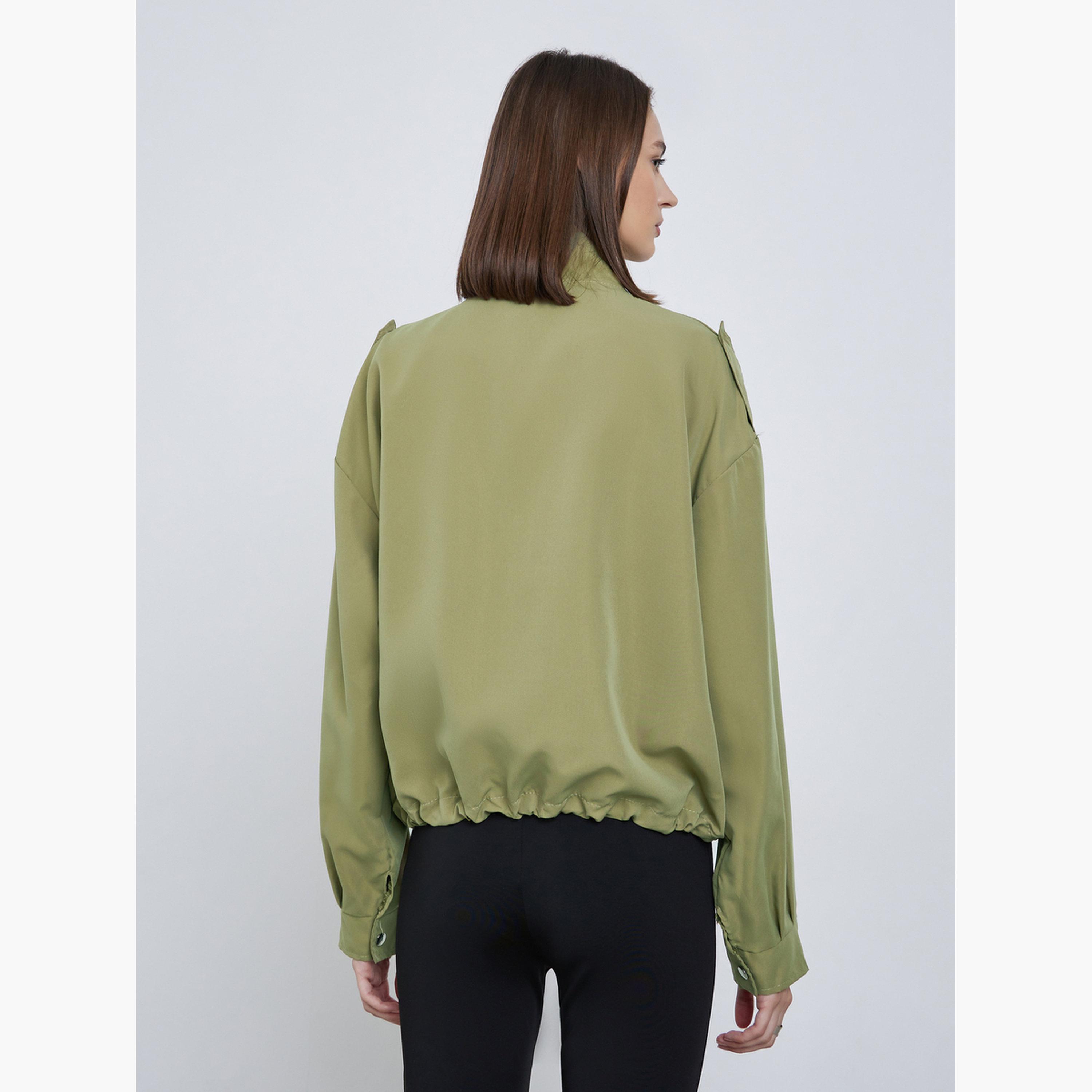 Styli Solid Collared Long Sleeves Women's Zip Through Utility Jacket-women-winterwear-coatsandjackets-jackets-image-5