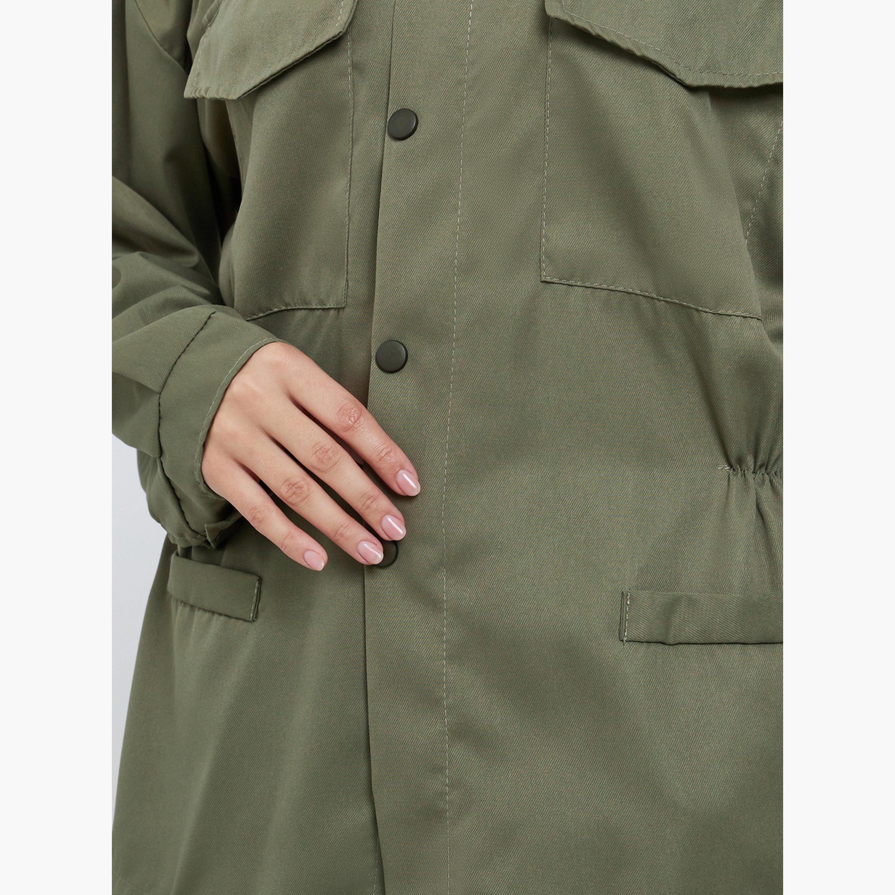 Styli Solid Collared Long Sleeves Women's Zip Through Utility Jacket-women-winterwear-coatsandjackets-jackets-image-4