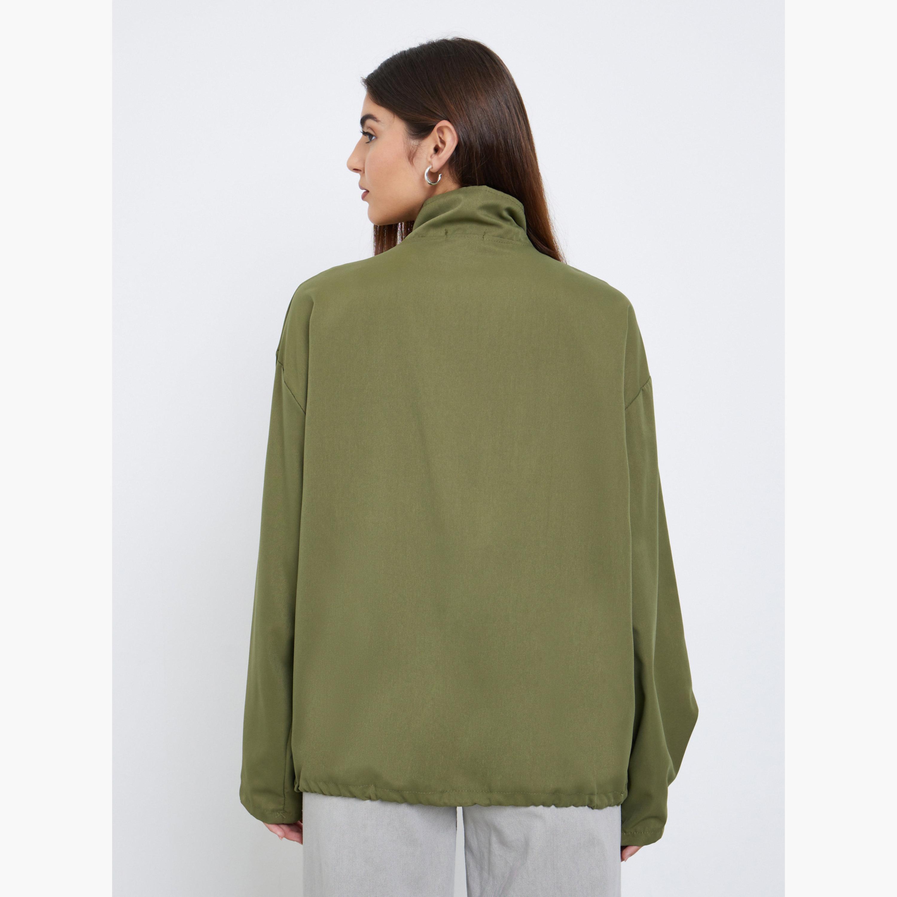 Styli Solid High Neck Long Sleeves Women's Snap Button Utility Jacket-women-winterwear-coatsandjackets-jackets-image-4