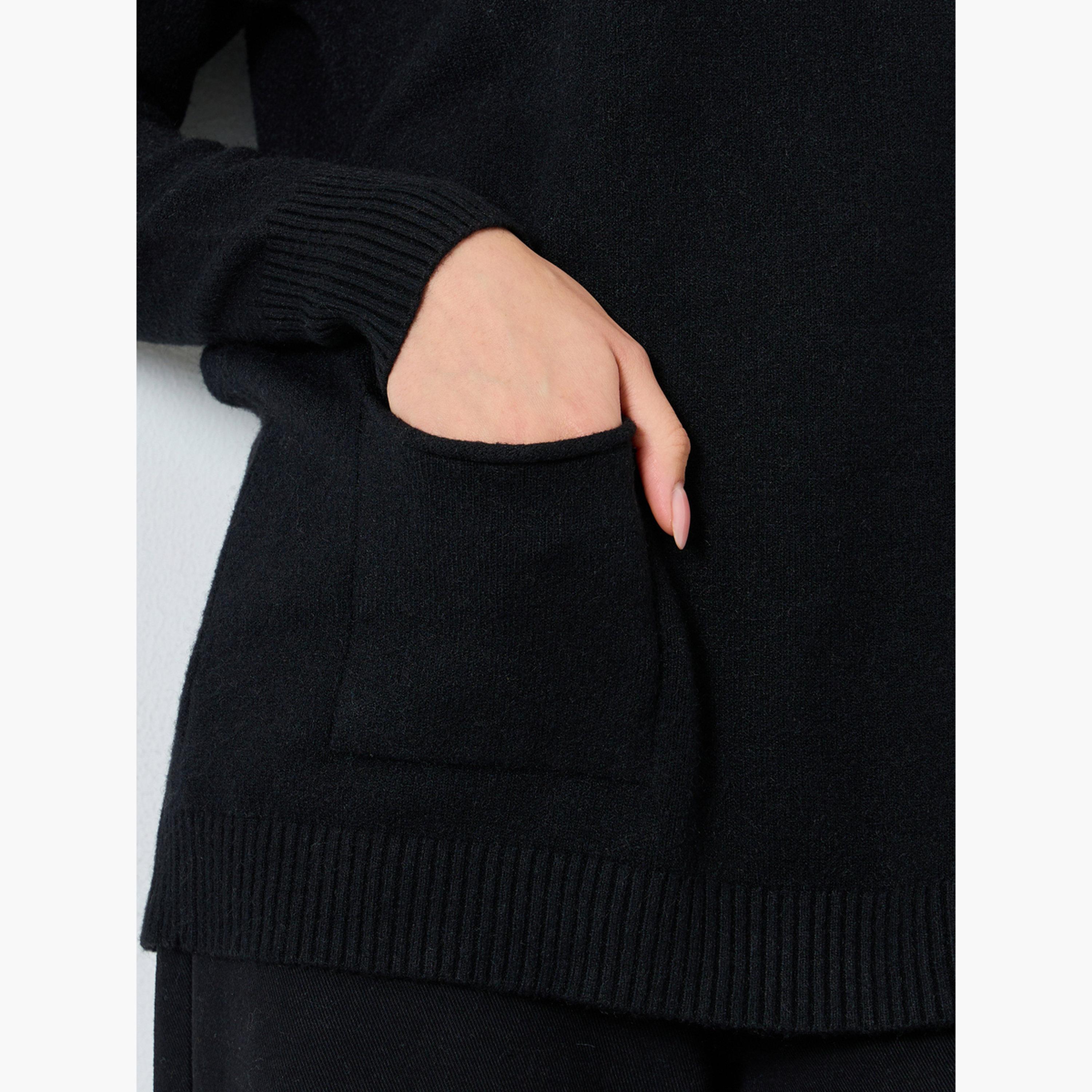 Styli Black Solid Roll Neck Long Sleeves Longline Women's Sweater-women-winterwear-cardigansandjumpers-jumpers-image-4