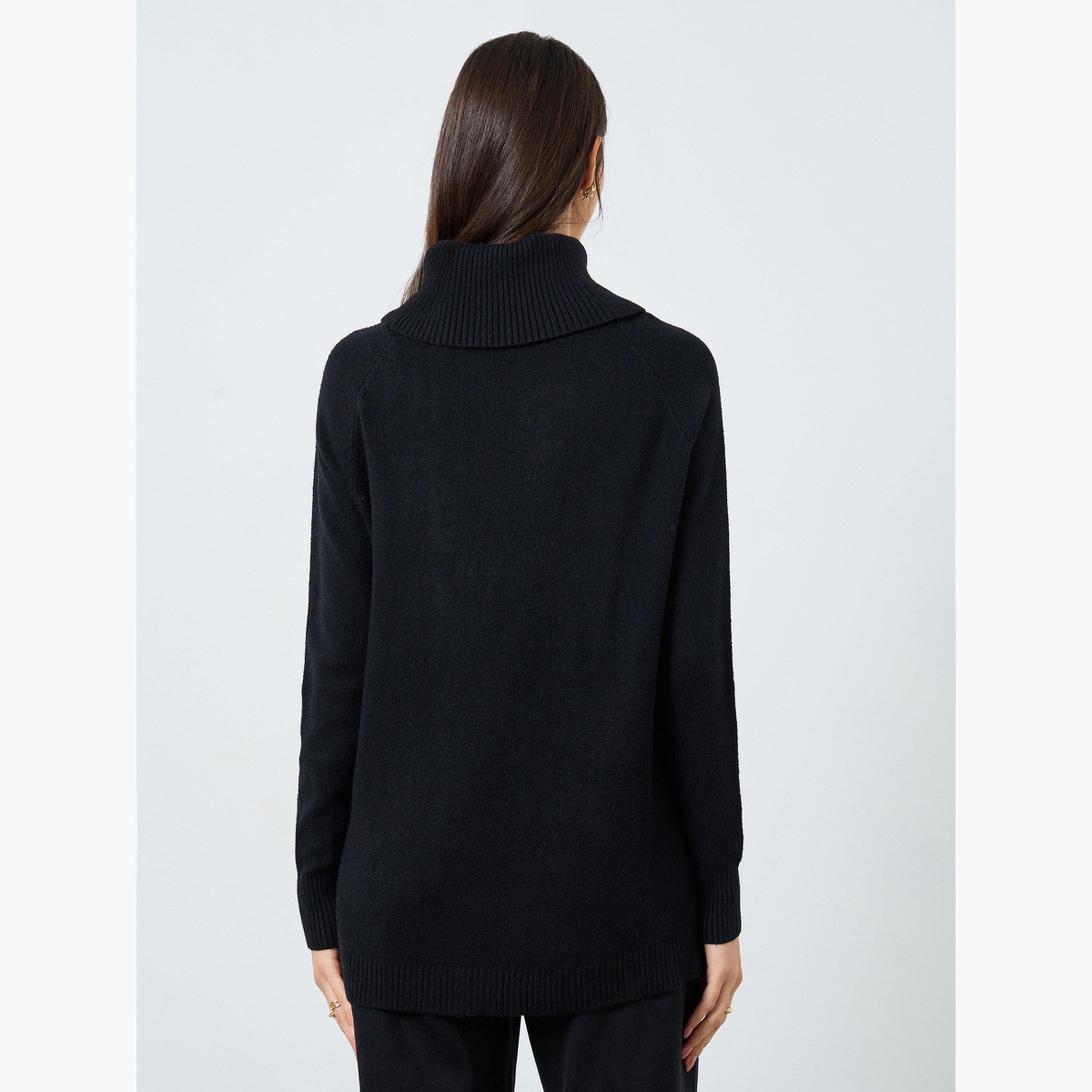 Styli Black Solid Roll Neck Long Sleeves Longline Women's Sweater-women-winterwear-cardigansandjumpers-jumpers-image-5