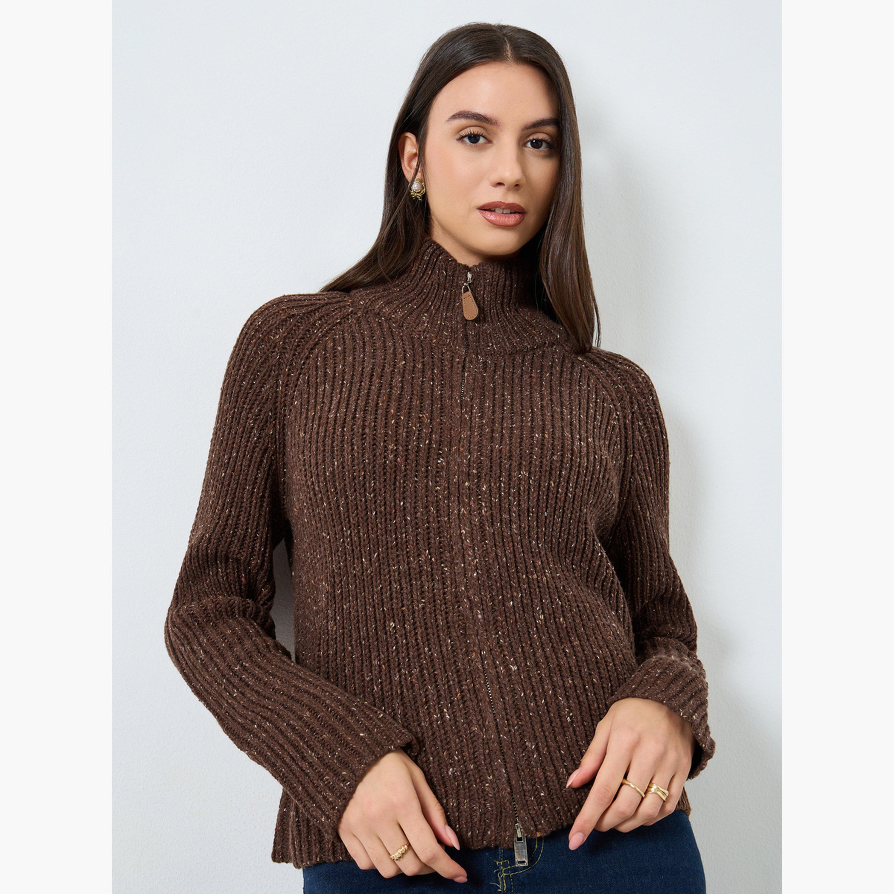 ستايلي - كارديغان بني بقصّة عادية متعدد الخيوط للنساء -women-winterwear-cardigansandjumpers-cardigans-image-1