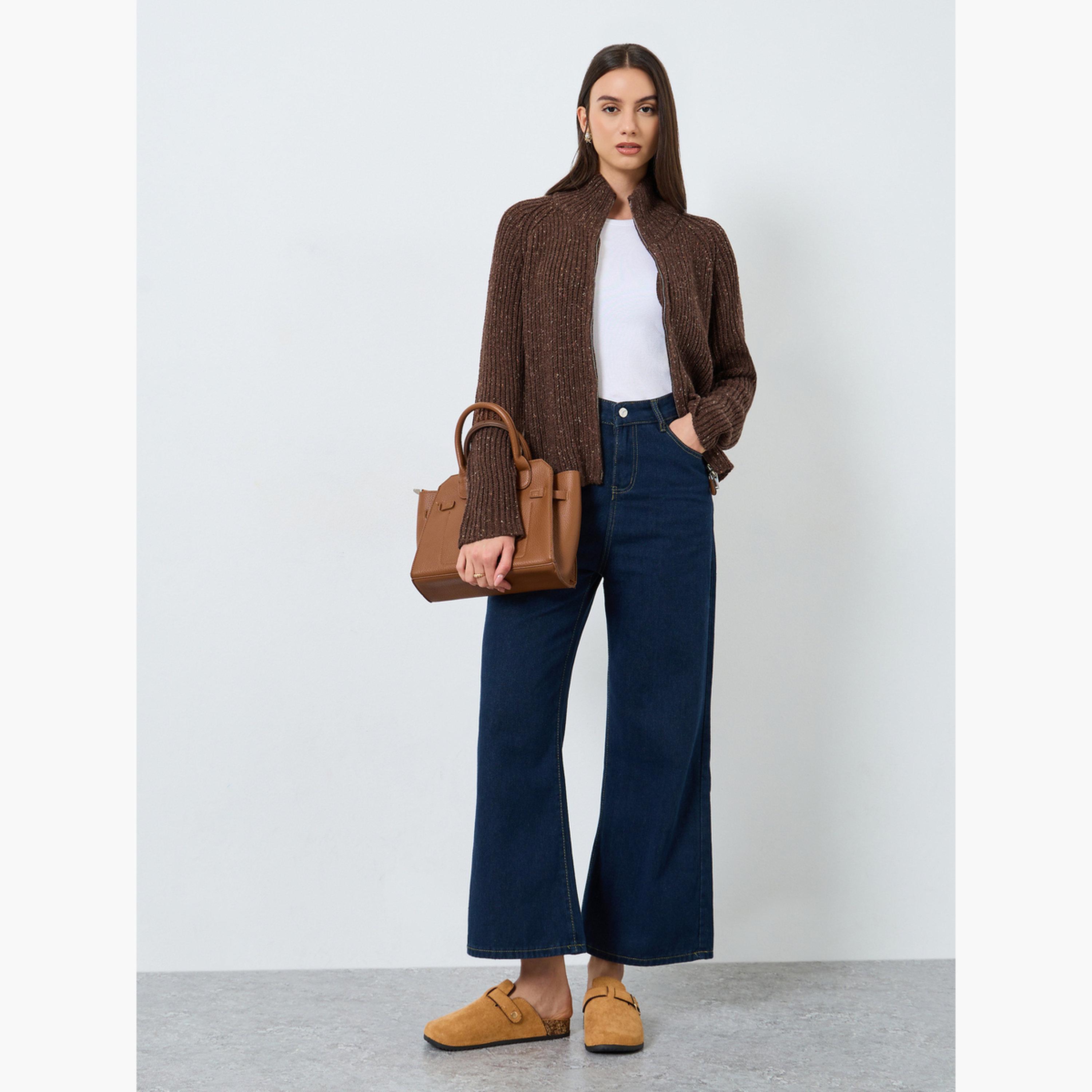 ستايلي - كارديغان بني بقصّة عادية متعدد الخيوط للنساء -women-winterwear-cardigansandjumpers-cardigans-image-2