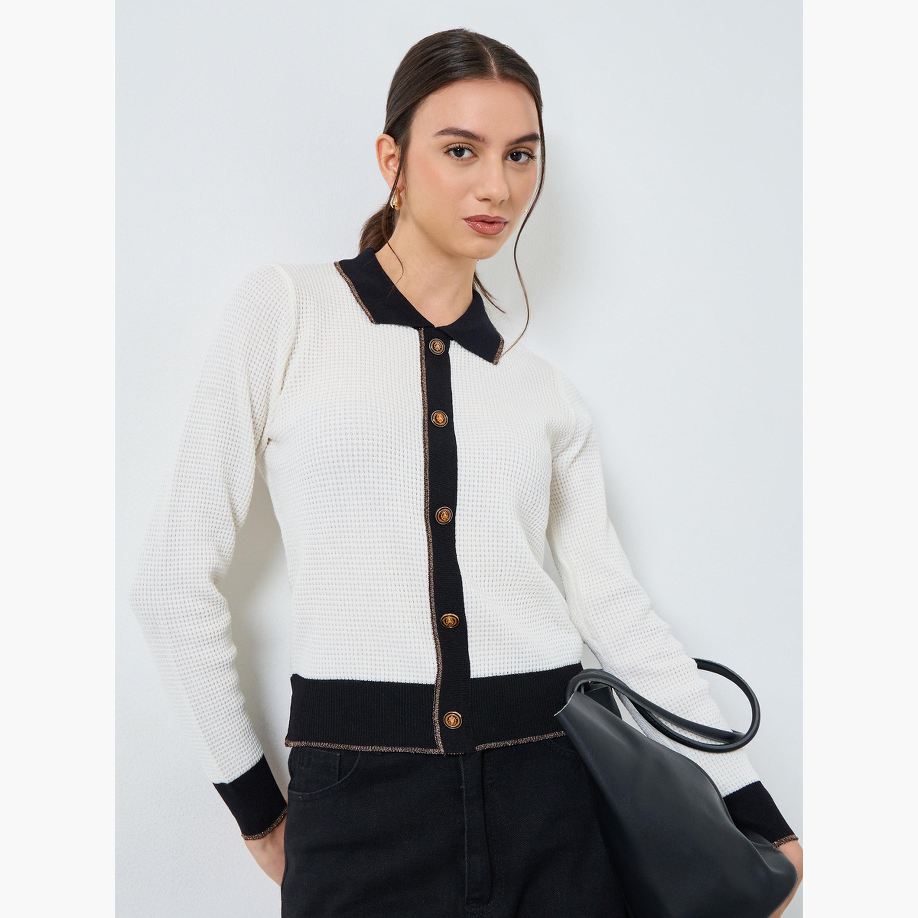 ستايلي - كارديغان محبوك ذو ياقة مسطحة-women-winterwear-cardigansandjumpers-jumpers-image-1